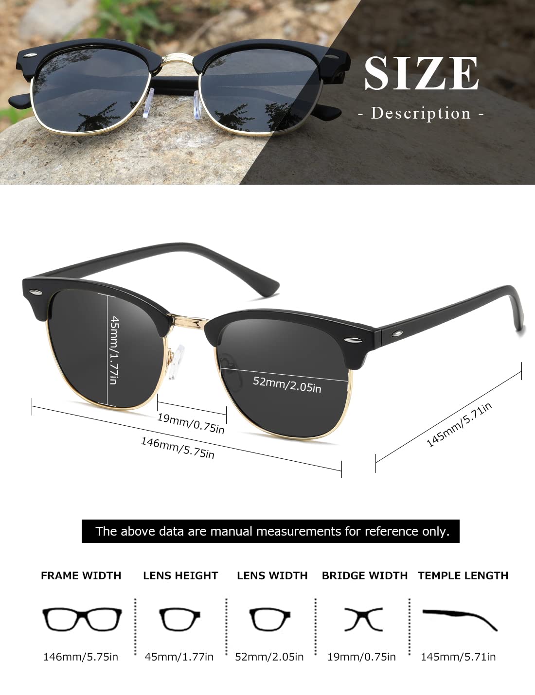 AEVOGUE Polarized Sunglasses For Women And Men Semi Rimless Frame Retro Sun Glasses AE0369