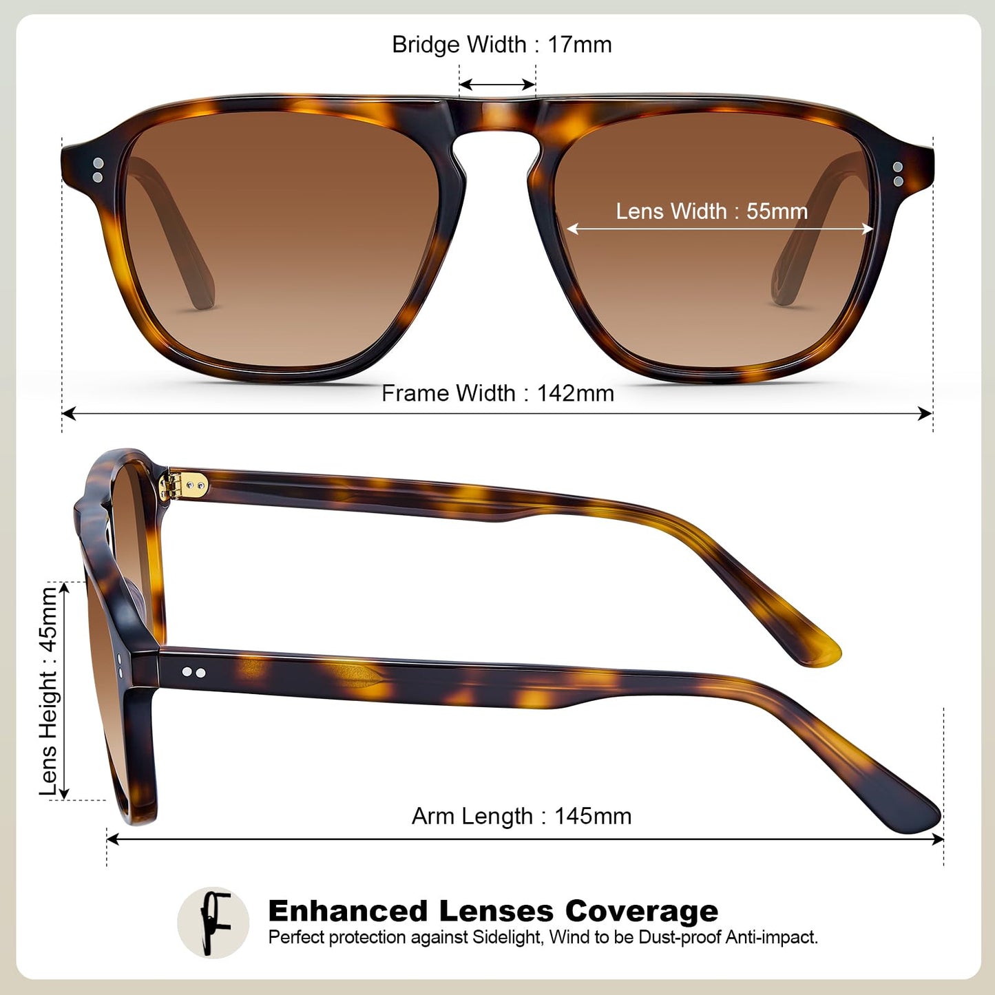 CARFIA Acetate Polarized Men's Sunglasses - Pilot Design, UV Protection CA5355