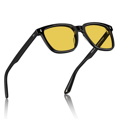 CARFIA Acetate Polarized Night Vision Glasses for Men, Nighttime Yellow Lenses Safety Driving Sunglasses, UV400 Protection