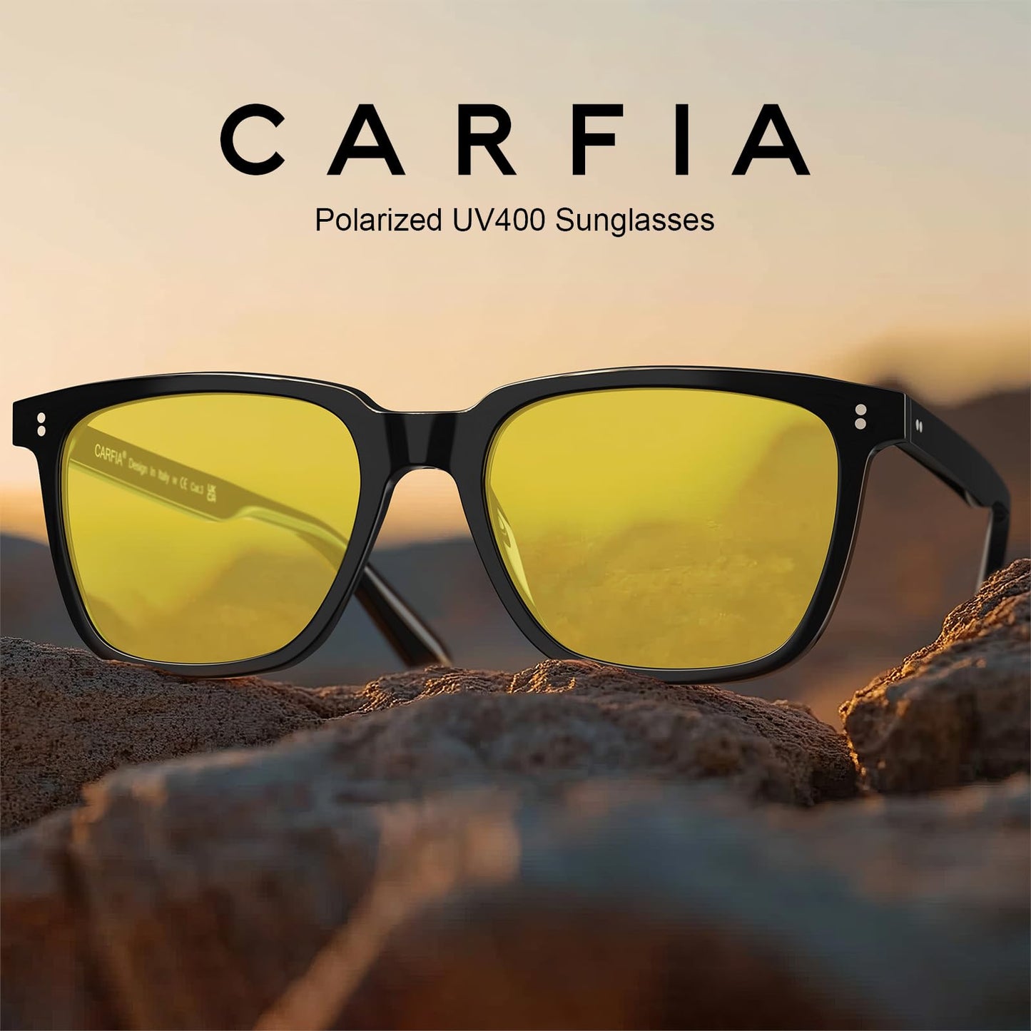 CARFIA Acetate Polarized Night Vision Glasses for Men, Nighttime Yellow Lenses Safety Driving Sunglasses, UV400 Protection