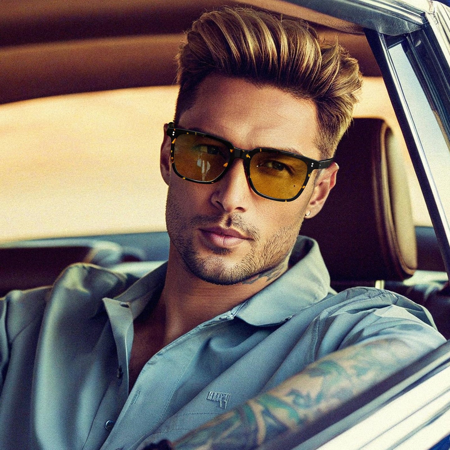 CARFIA Acetate Polarized Night Vision Glasses for Men, Nighttime Yellow Lenses Safety Driving Sunglasses, UV400 Protection