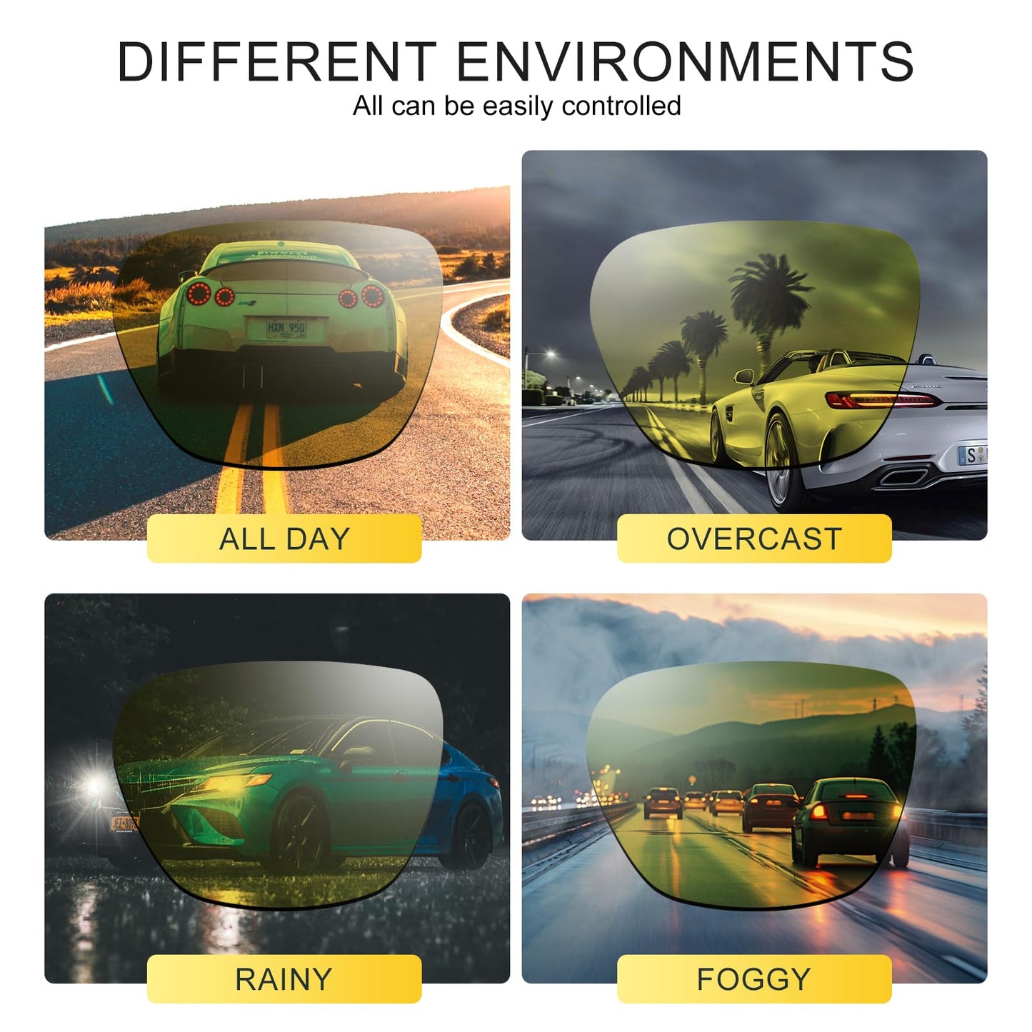 CARFIA Acetate Polarized Night Vision Glasses for Men, Nighttime Yellow Lenses Safety Driving Sunglasses, UV400 Protection