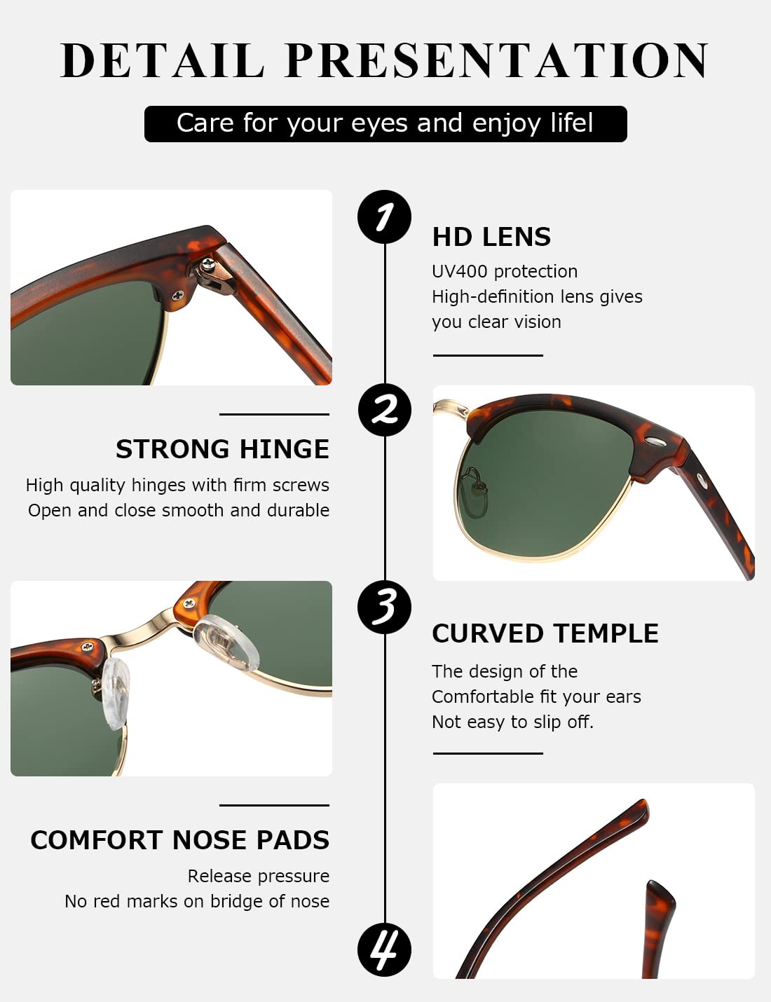 AEVOGUE Polarized Sunglasses For Women And Men Semi Rimless Frame Retro Sun Glasses AE0369
