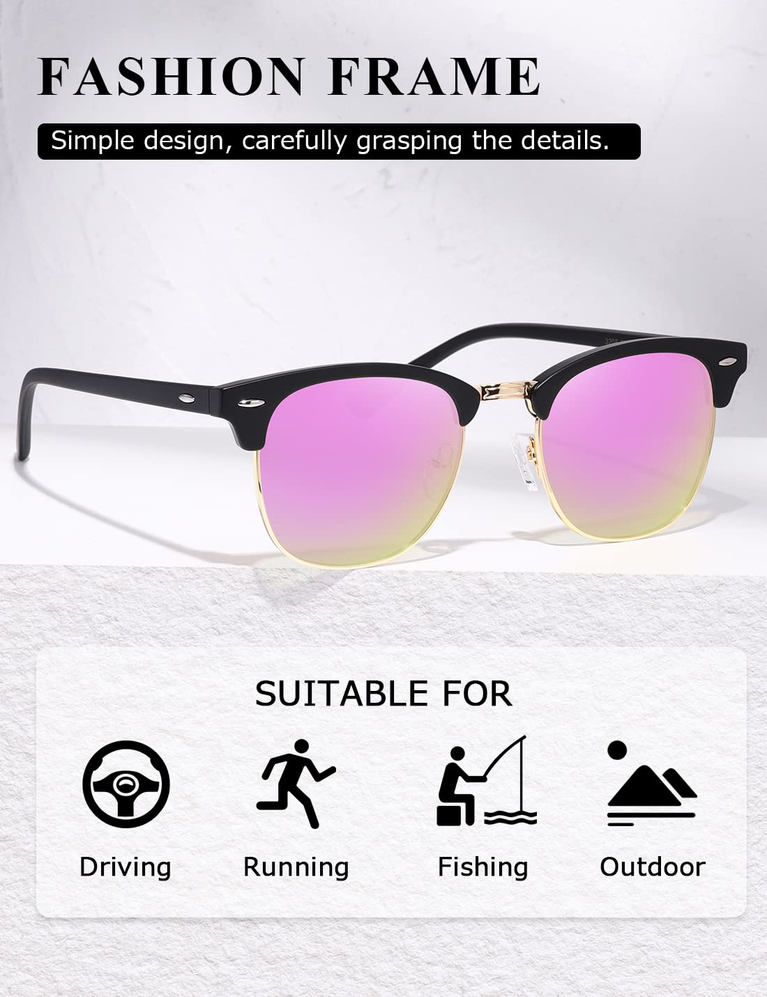 AEVOGUE Polarized Sunglasses For Women And Men Semi Rimless Frame Retro Sun Glasses AE0369