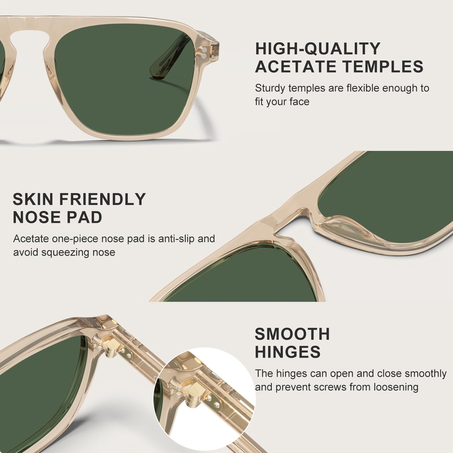 CARFIA Acetate Polarized Men's Sunglasses - Pilot Design, UV Protection CA5355