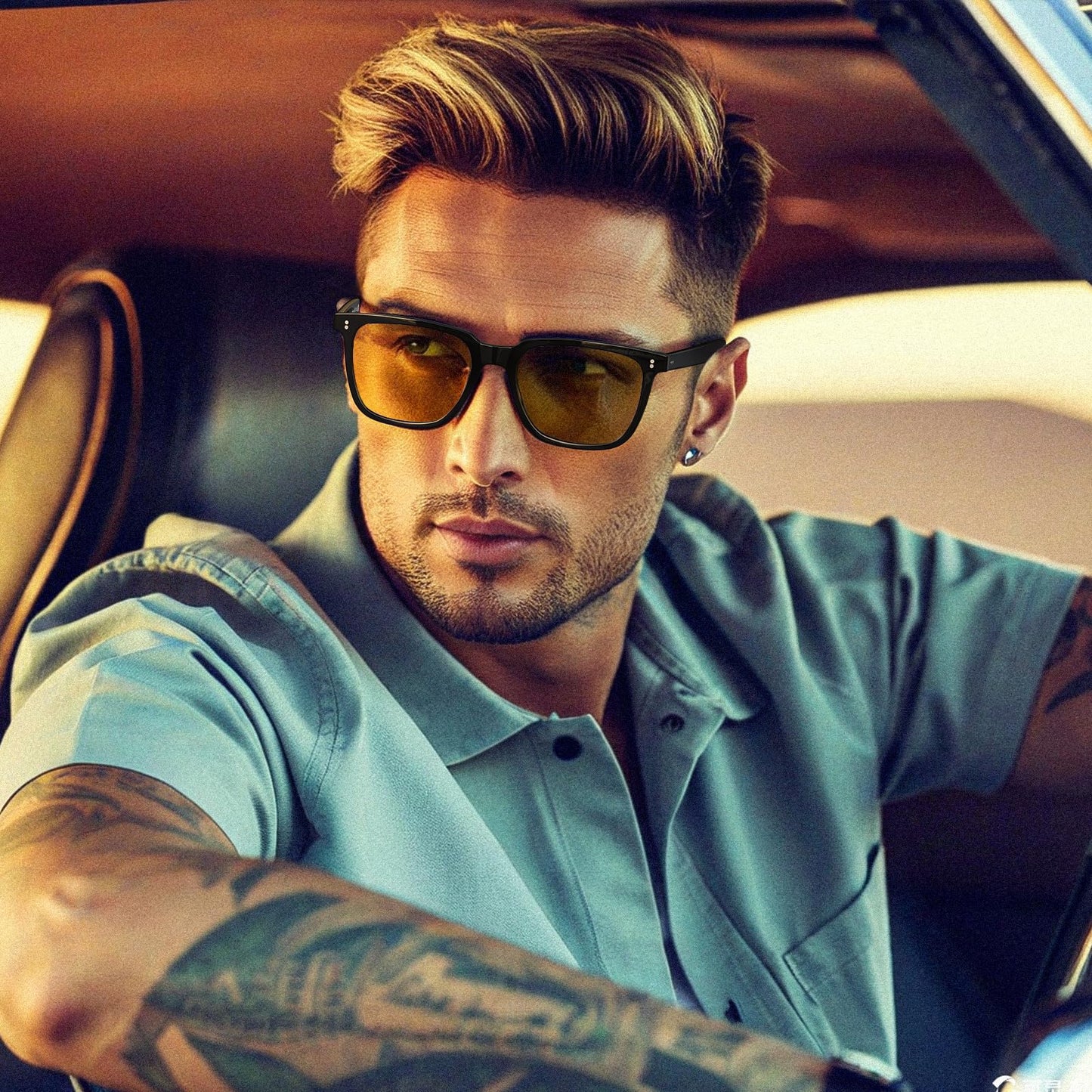 CARFIA Acetate Polarized Night Vision Glasses for Men, Nighttime Yellow Lenses Safety Driving Sunglasses, UV400 Protection