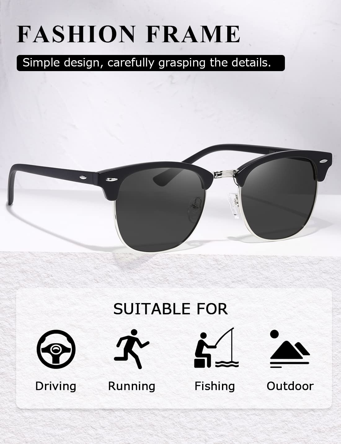 AEVOGUE Polarized Sunglasses For Women And Men Semi Rimless Frame Retro Sun Glasses AE0369