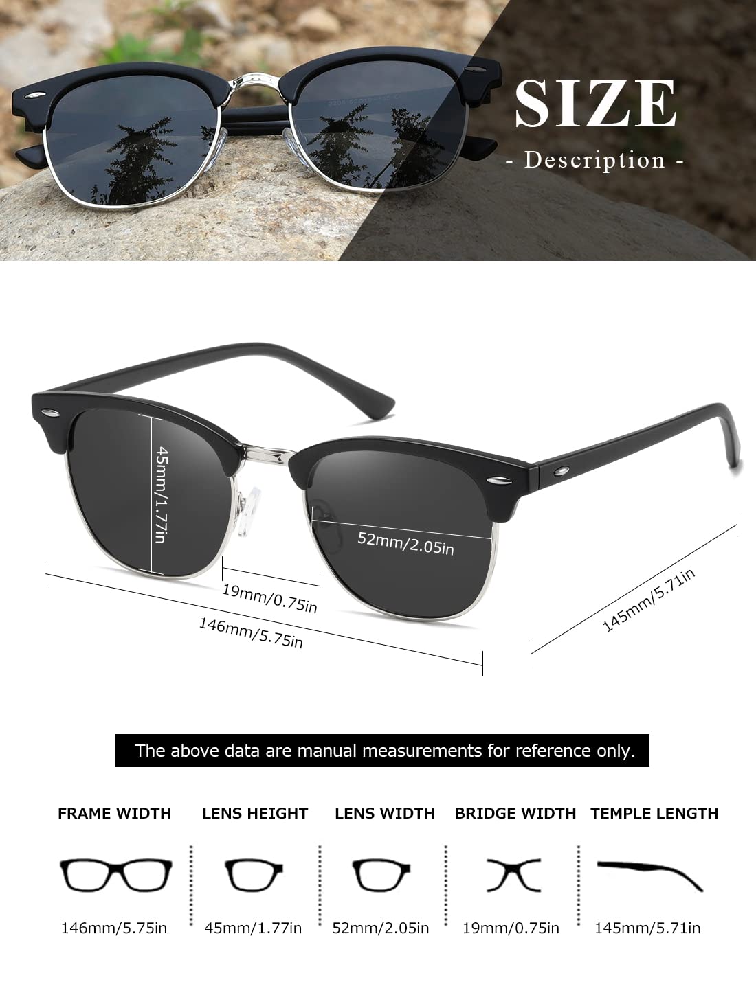 AEVOGUE Polarized Sunglasses For Women And Men Semi Rimless Frame Retro Sun Glasses AE0369