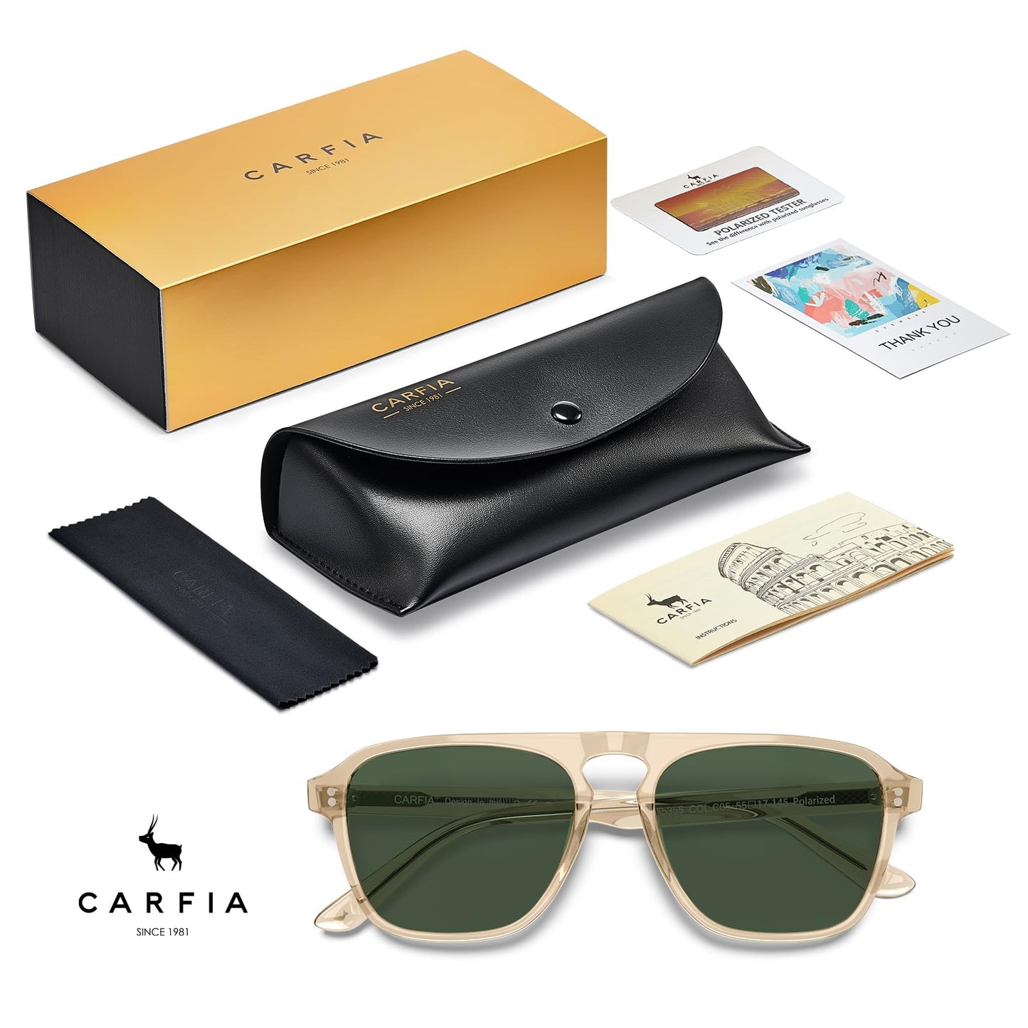CARFIA Acetate Polarized Men's Sunglasses - Pilot Design, UV Protection CA5355