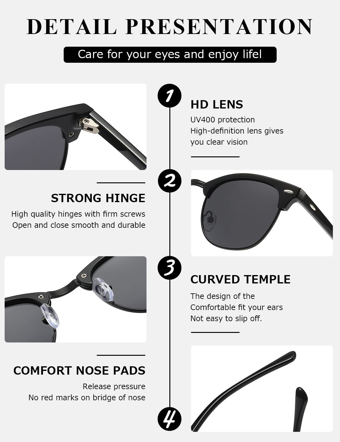 AEVOGUE Polarized Sunglasses For Women And Men Semi Rimless Frame Retro Sun Glasses AE0369