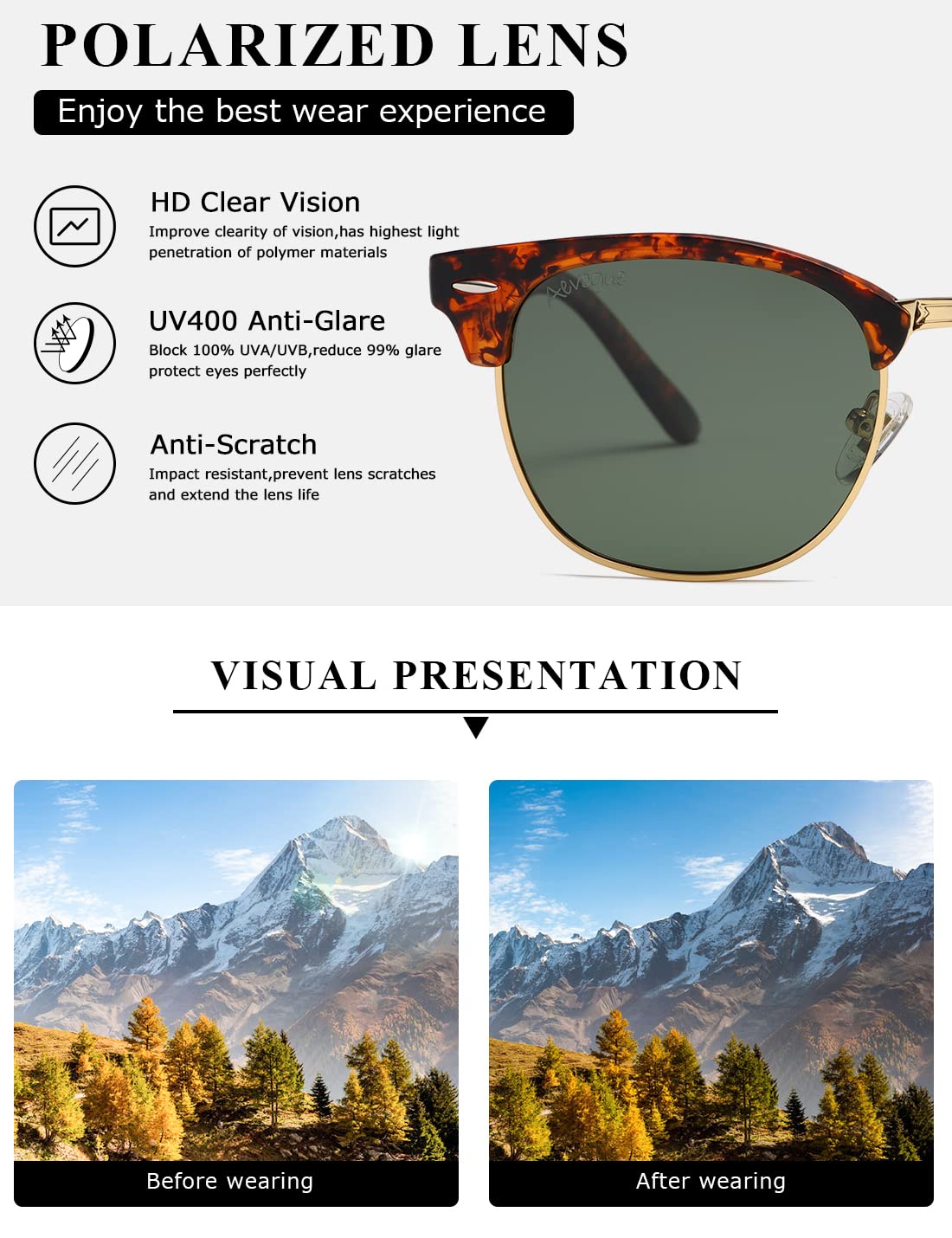 AEVOGUE Polarized Sunglasses For Women And Men Semi Rimless Frame Retro Sun Glasses AE0369