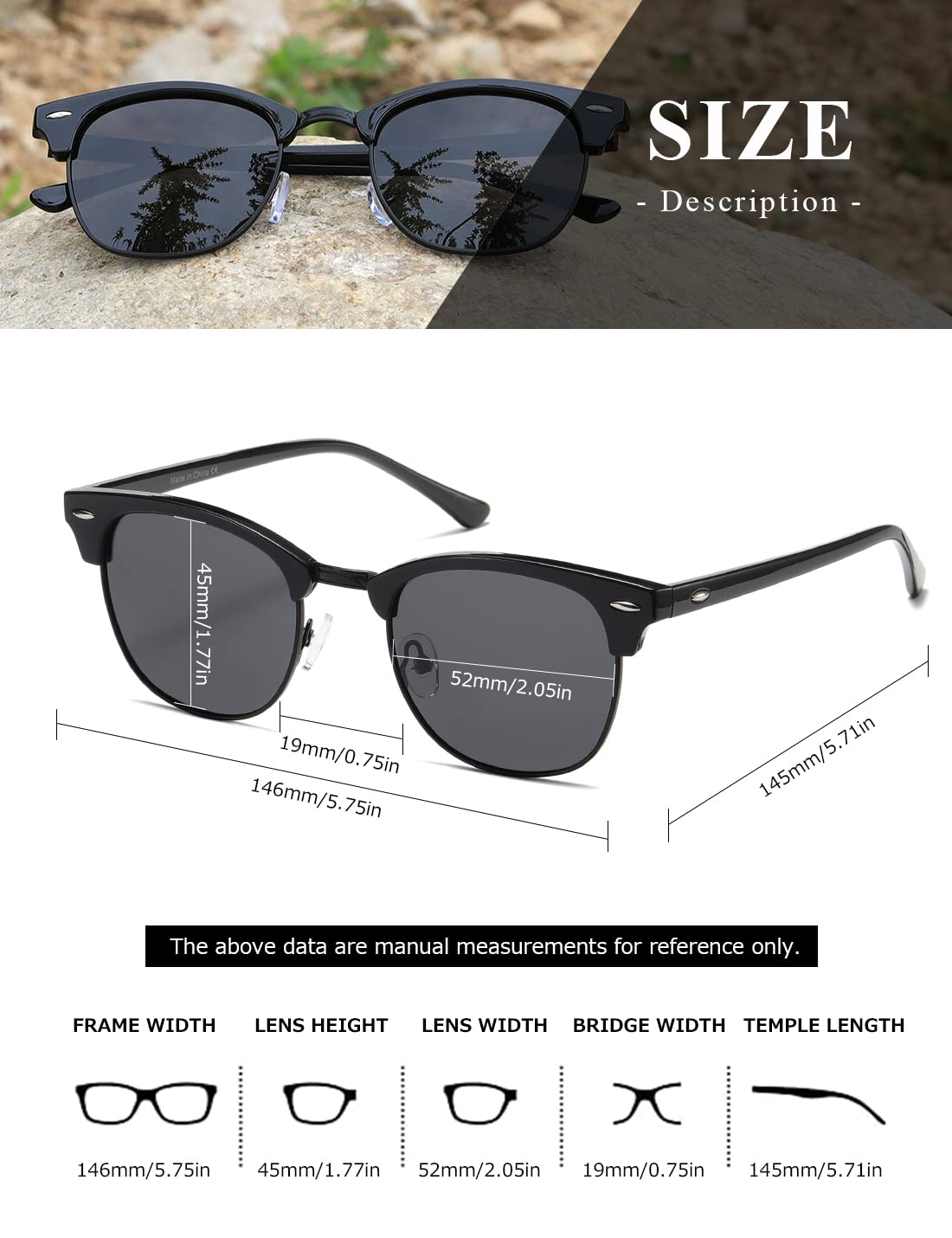 AEVOGUE Polarized Sunglasses For Women And Men Semi Rimless Frame Retro Sun Glasses AE0369