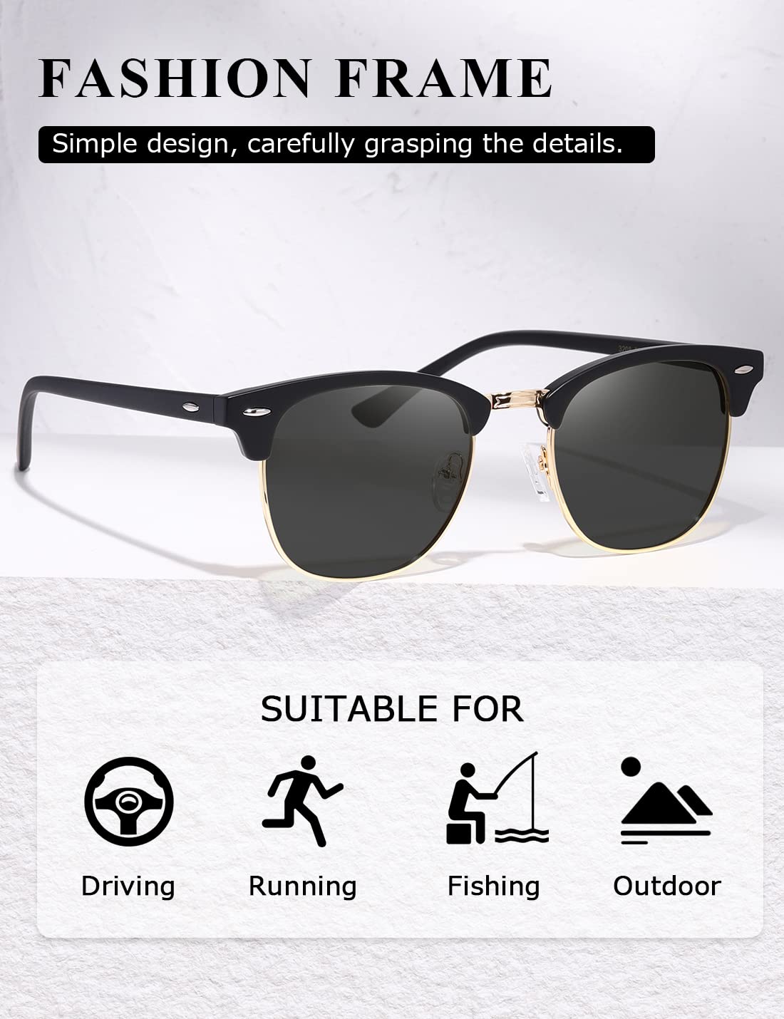 AEVOGUE Polarized Sunglasses For Women And Men Semi Rimless Frame Retro Sun Glasses AE0369