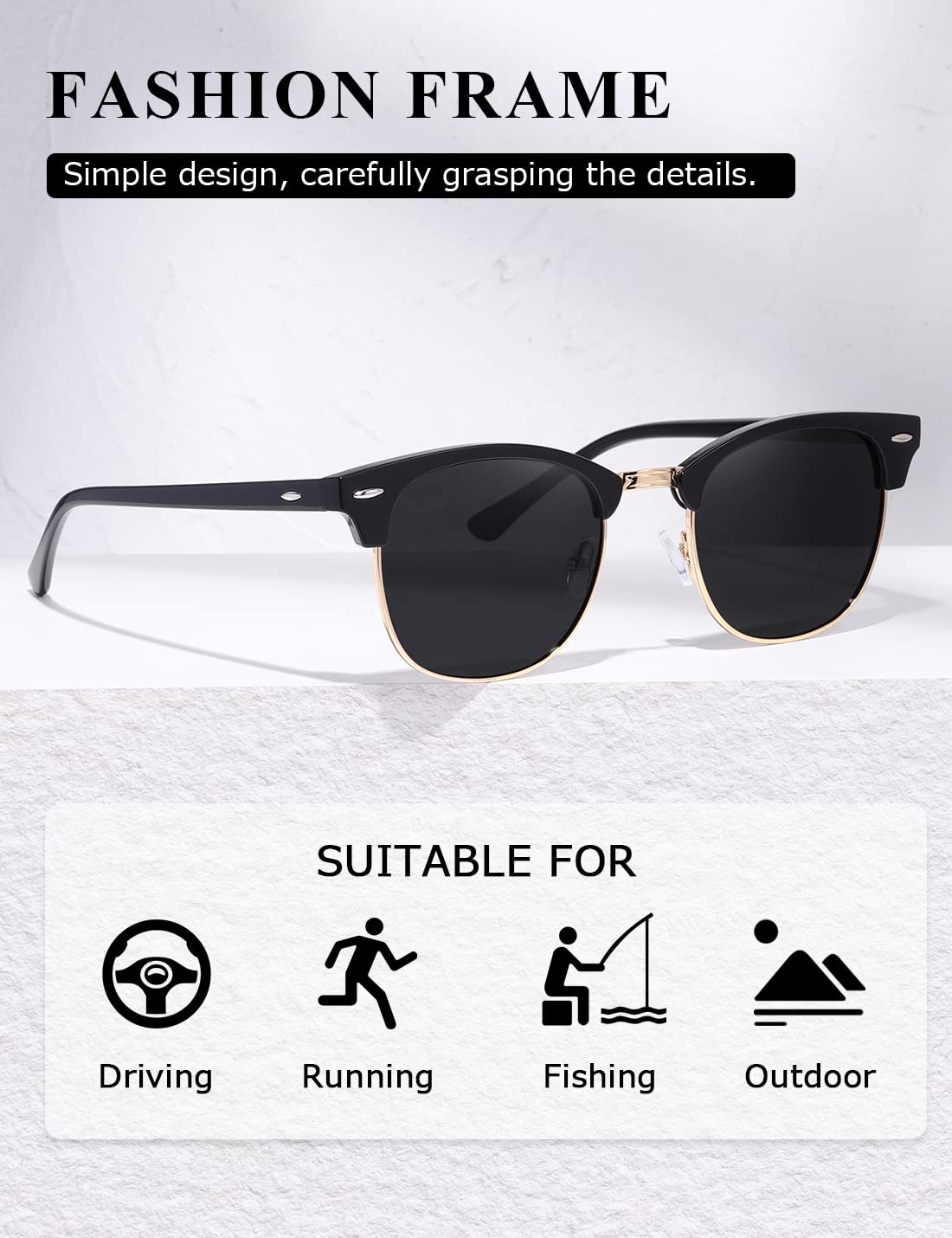 AEVOGUE Polarized Sunglasses For Women And Men Semi Rimless Frame Retro Sun Glasses AE0369