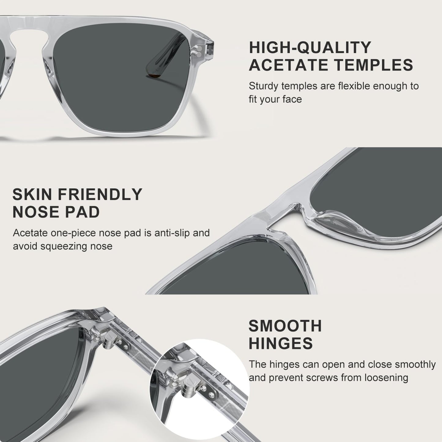 CARFIA Acetate Polarized Men's Sunglasses - Pilot Design, UV Protection CA5355