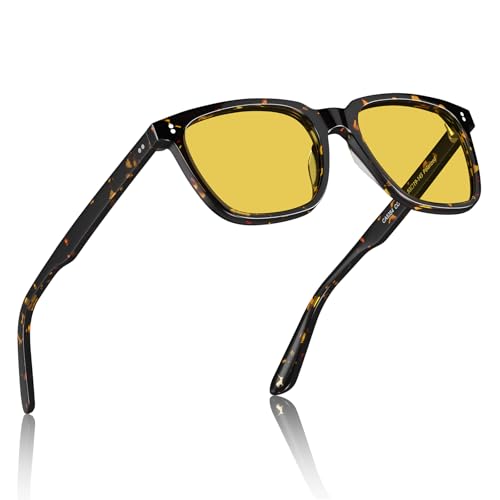 CARFIA Acetate Polarized Night Vision Glasses for Men, Nighttime Yellow Lenses Safety Driving Sunglasses, UV400 Protection