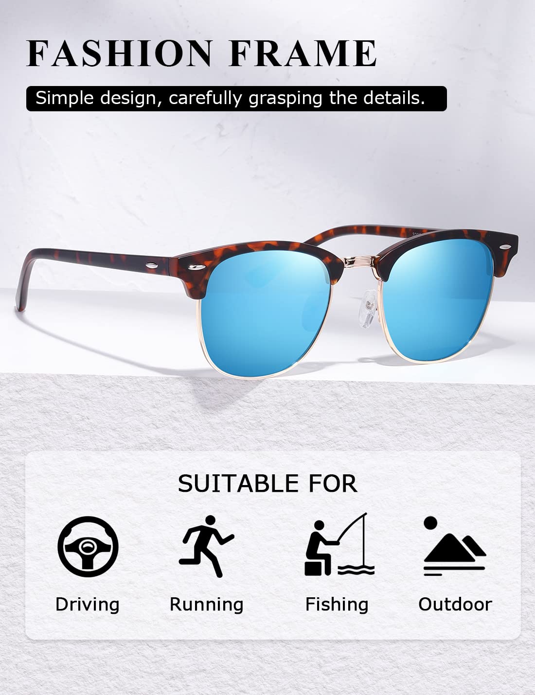 AEVOGUE Polarized Sunglasses For Women And Men Semi Rimless Frame Retro Sun Glasses AE0369