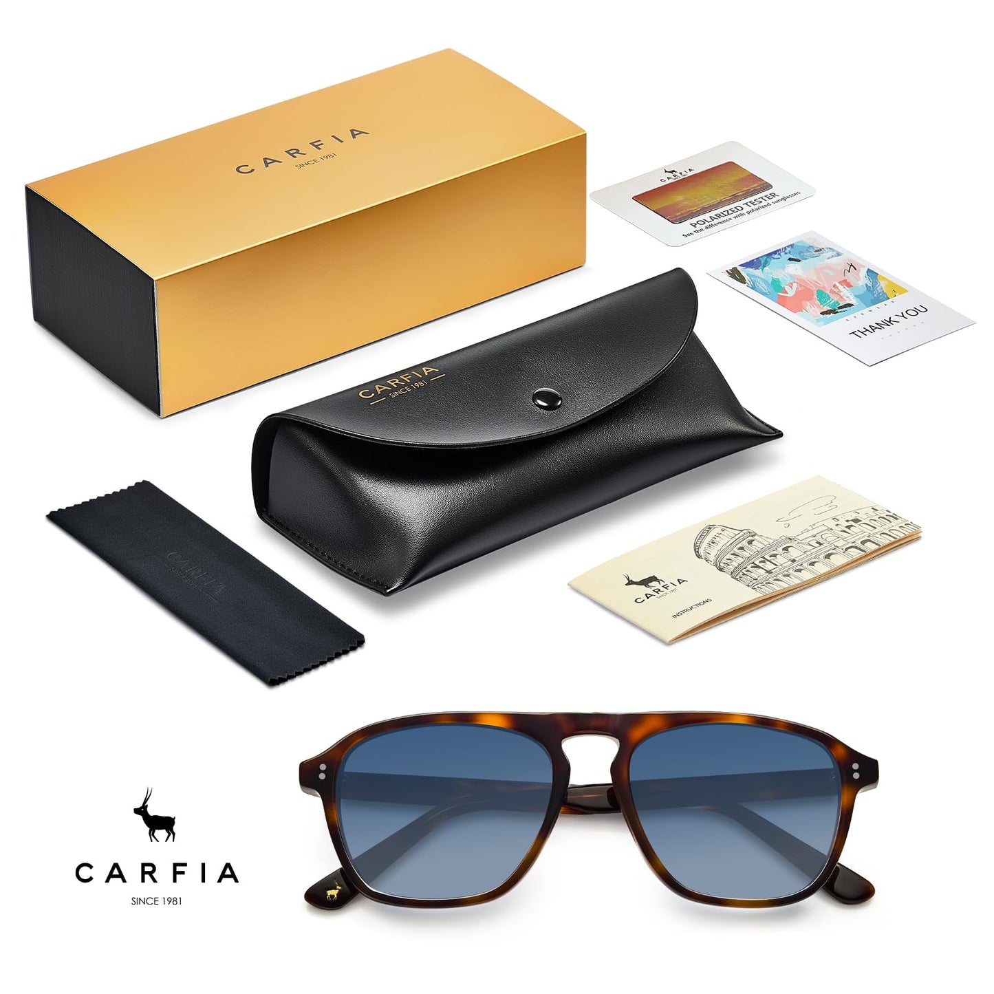 CARFIA Acetate Polarized Men's Sunglasses - Pilot Design, UV Protection CA5355
