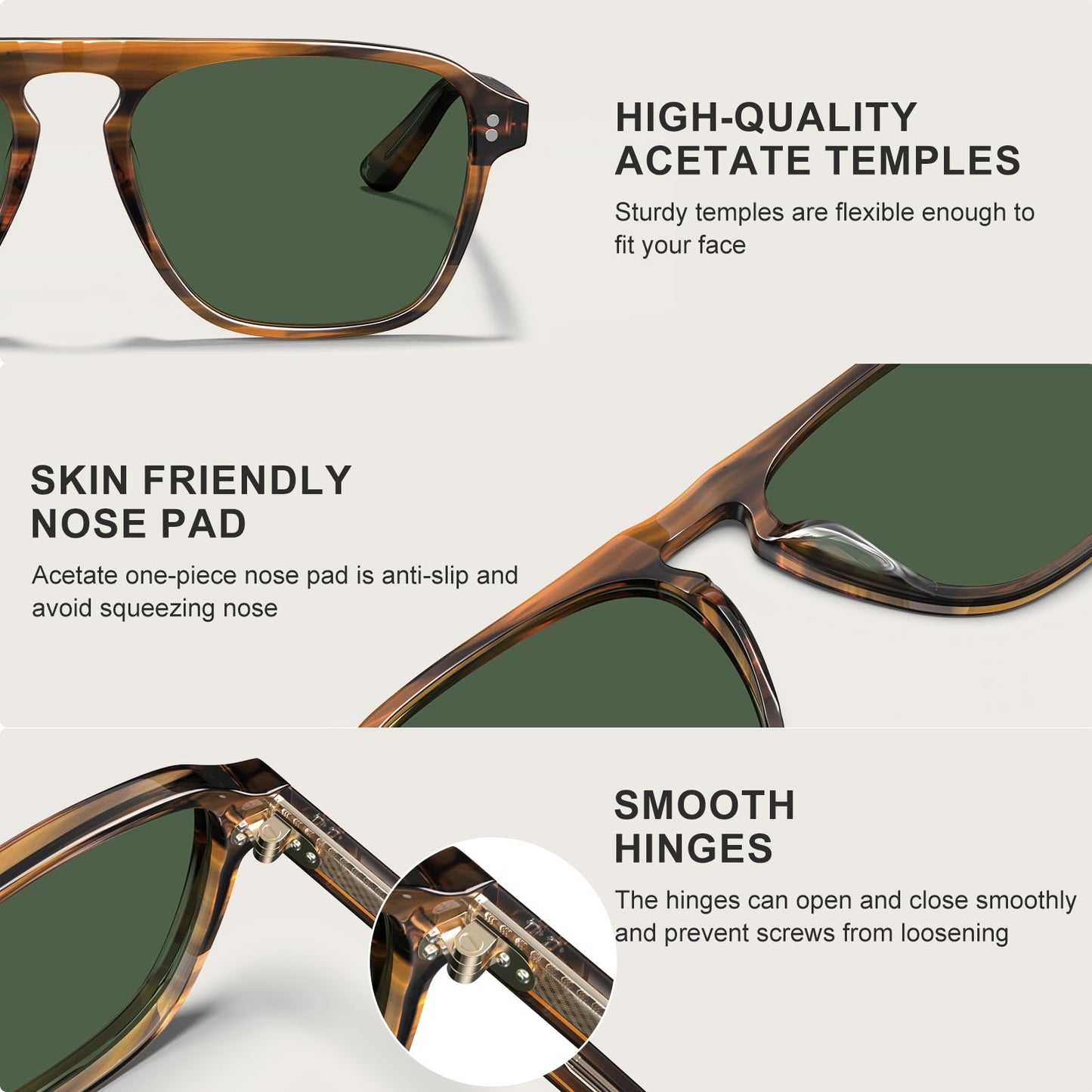 CARFIA Acetate Polarized Men's Sunglasses - Pilot Design, UV Protection CA5355