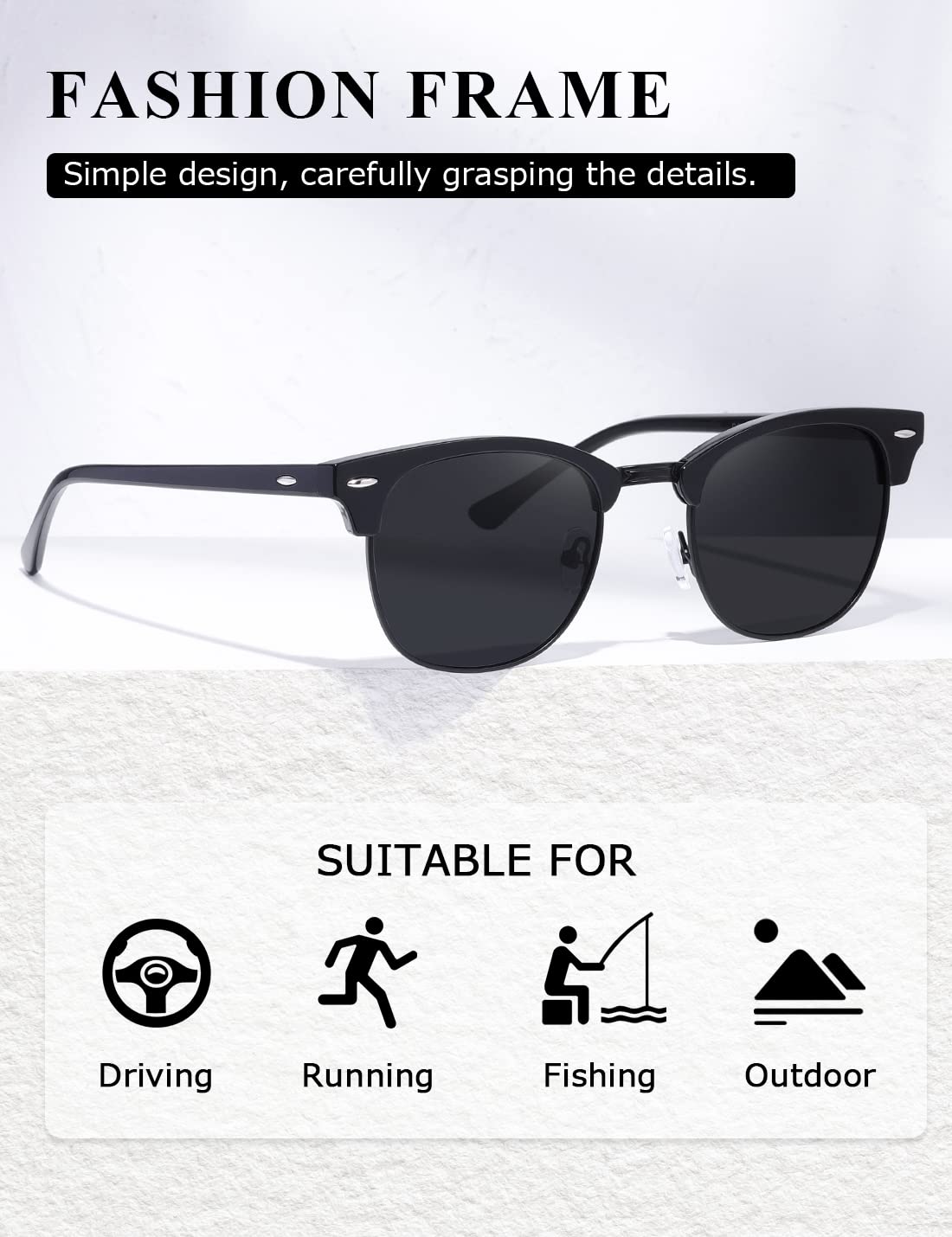 AEVOGUE Polarized Sunglasses For Women And Men Semi Rimless Frame Retro Sun Glasses AE0369