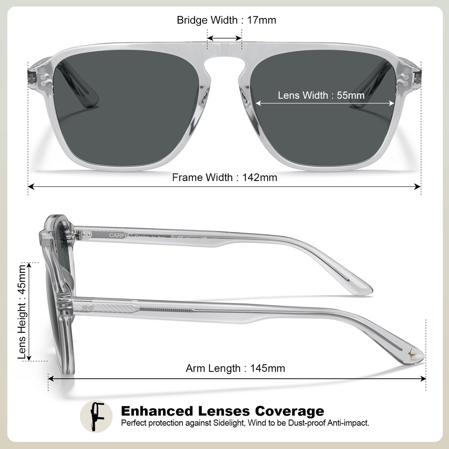 CARFIA Acetate Polarized Men's Sunglasses - Pilot Design, UV Protection CA5355