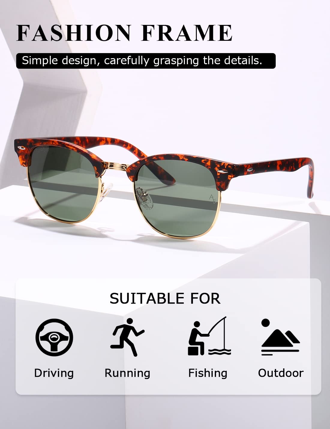 AEVOGUE Polarized Sunglasses For Women And Men Semi Rimless Frame Retro Sun Glasses AE0369