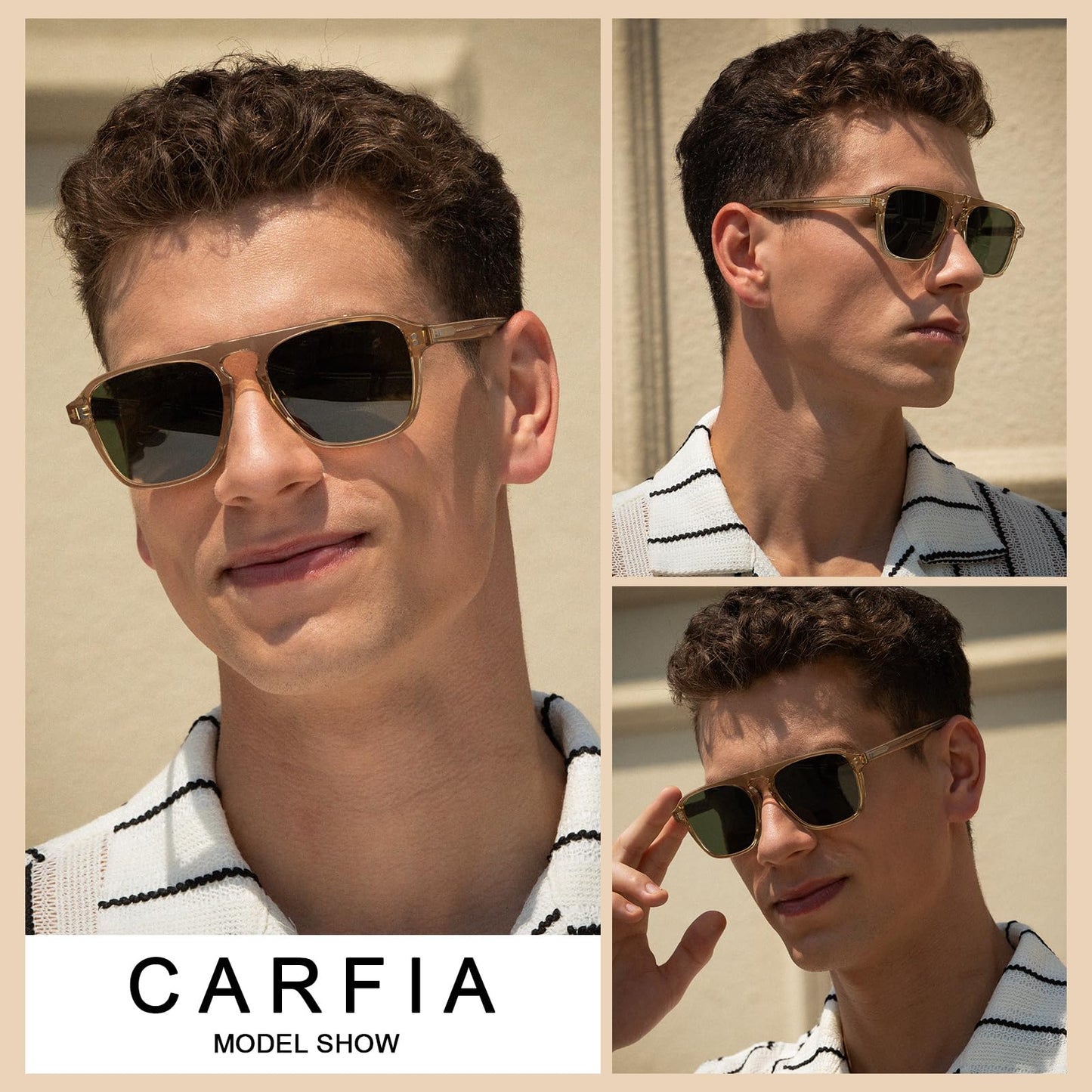 CARFIA Acetate Polarized Men's Sunglasses - Pilot Design, UV Protection CA5355