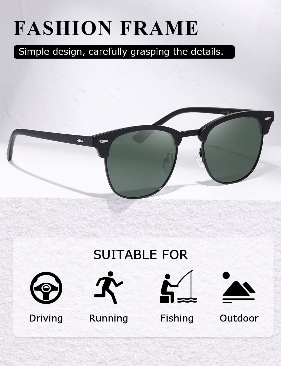 AEVOGUE Polarized Sunglasses For Women And Men Semi Rimless Frame Retro Sun Glasses AE0369