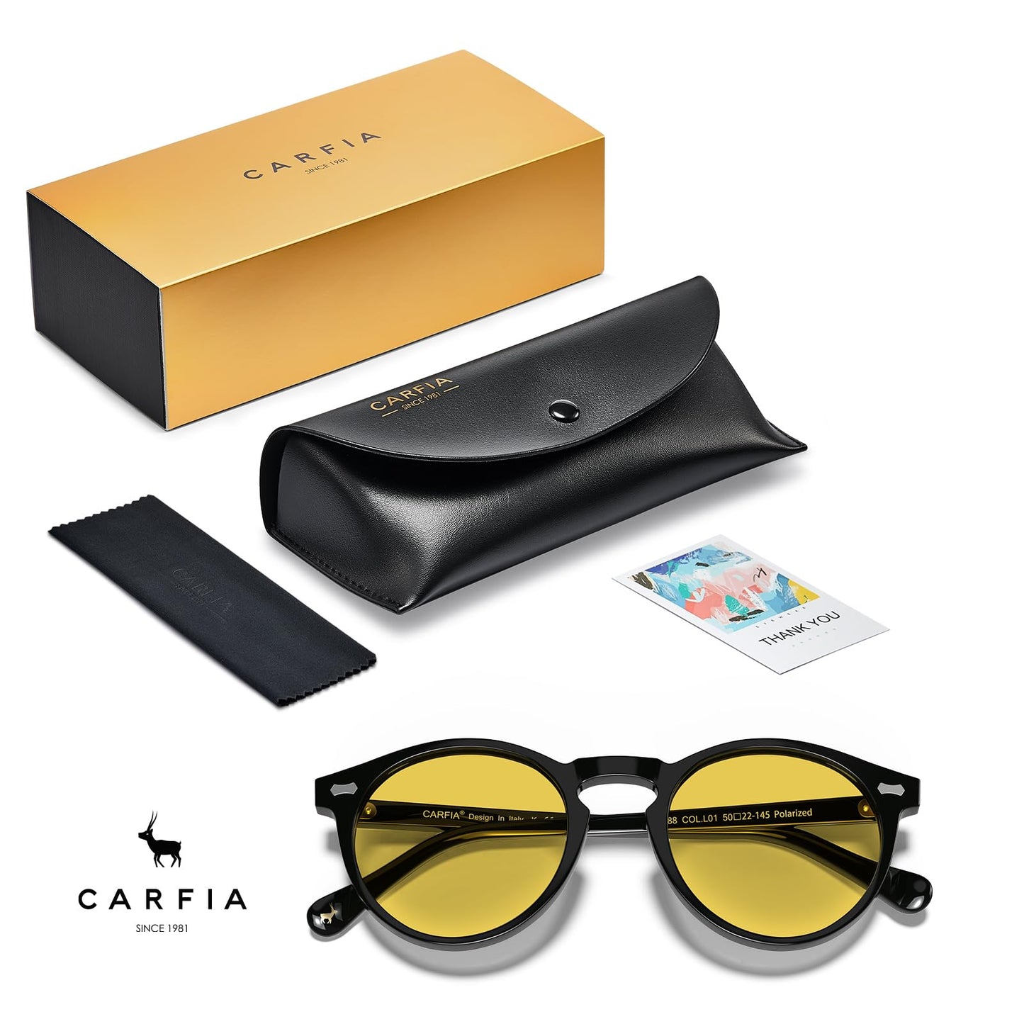 CARFIA Acetate Men's Nighttime Driving Glasses, Retro Round Frame Night Vision Goggles, Reduce Headlight Glare Ehance Clarity