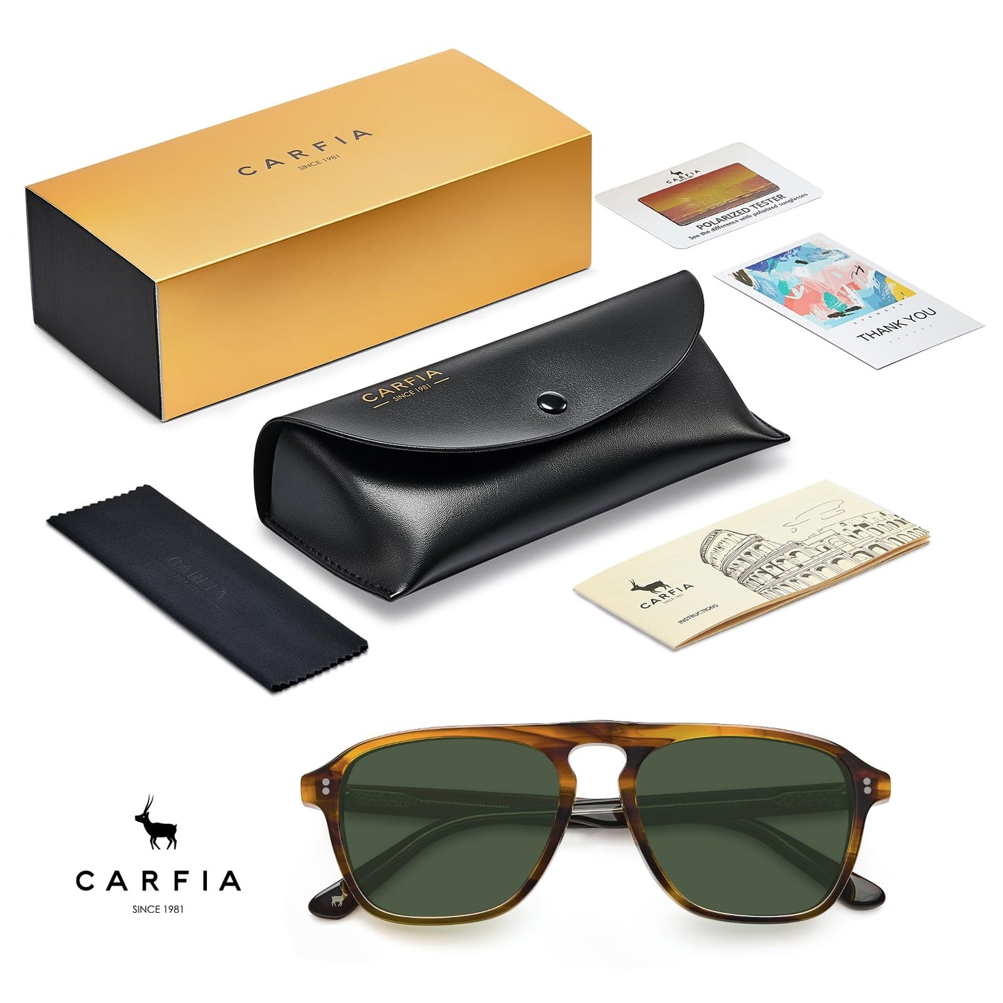 CARFIA Acetate Polarized Men's Sunglasses - Pilot Design, UV Protection CA5355