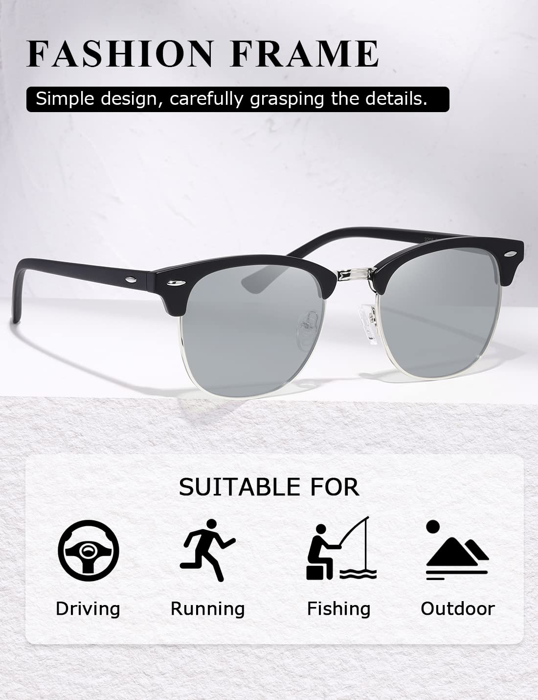 AEVOGUE Polarized Sunglasses For Women And Men Semi Rimless Frame Retro Sun Glasses AE0369