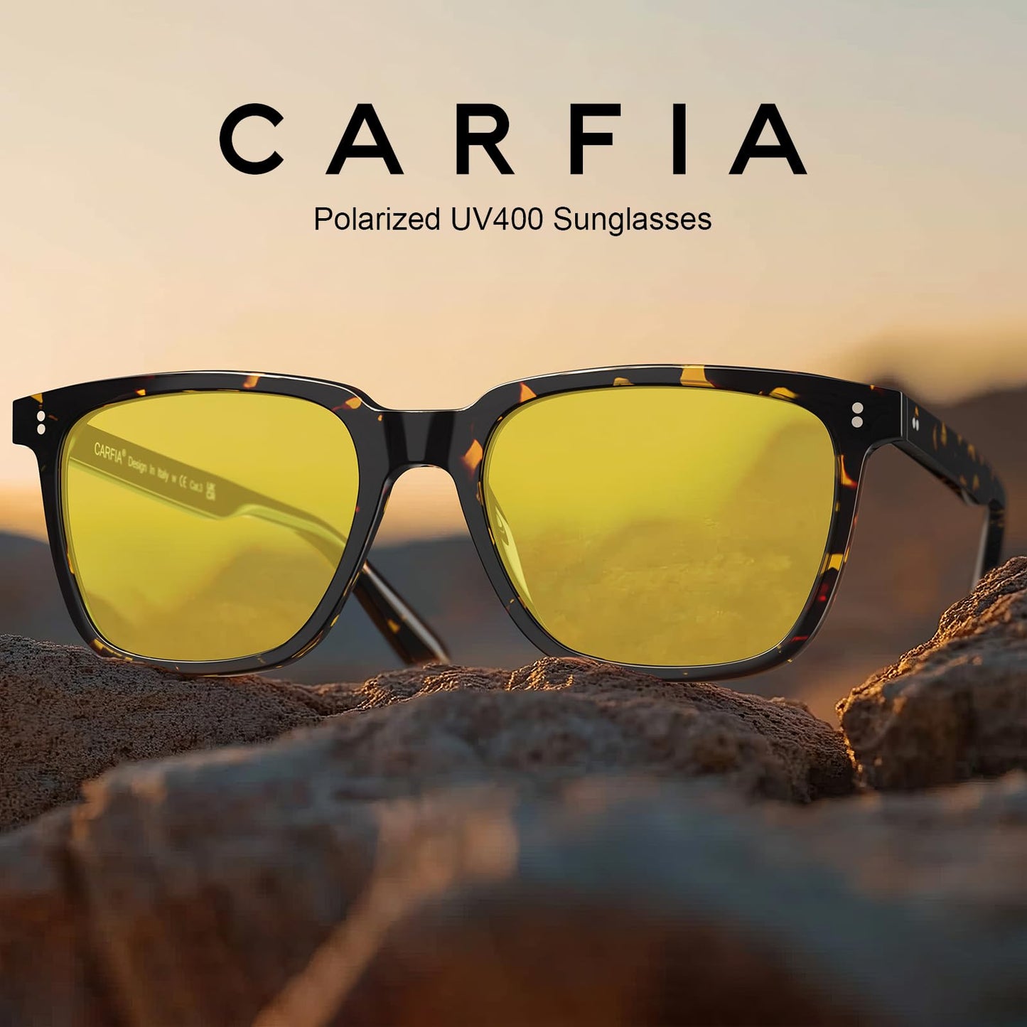 CARFIA Acetate Polarized Night Vision Glasses for Men, Nighttime Yellow Lenses Safety Driving Sunglasses, UV400 Protection