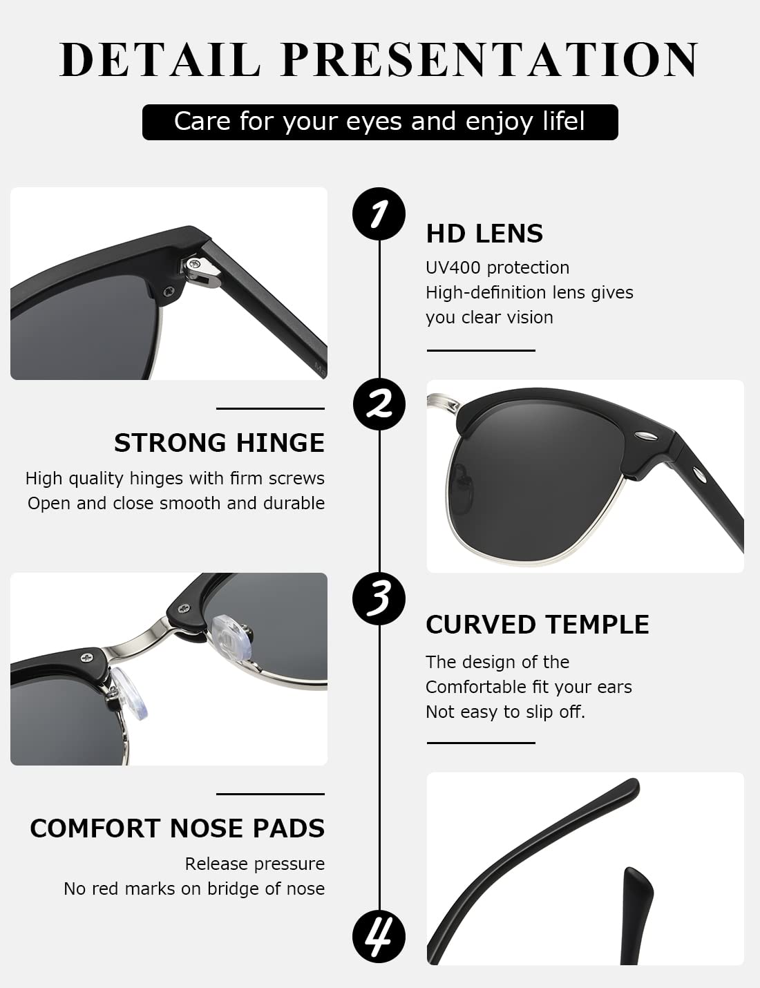 AEVOGUE Polarized Sunglasses For Women And Men Semi Rimless Frame Retro Sun Glasses AE0369