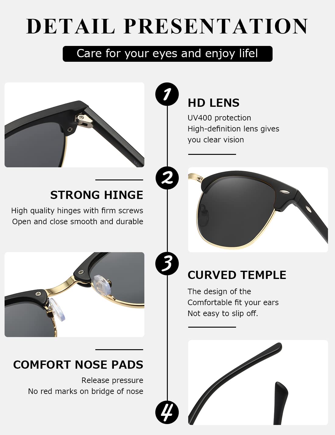 AEVOGUE Polarized Sunglasses For Women And Men Semi Rimless Frame Retro Sun Glasses AE0369