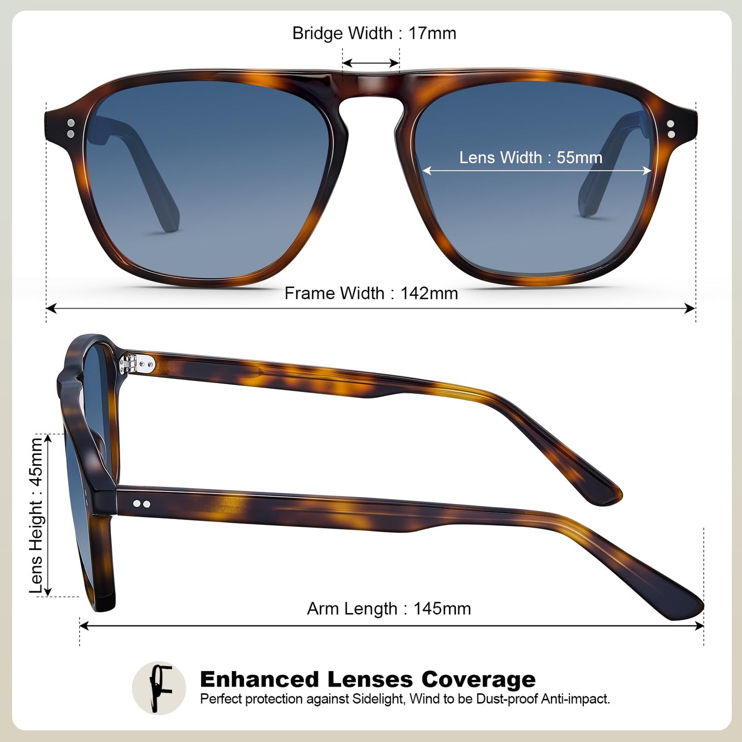 CARFIA Acetate Polarized Men's Sunglasses - Pilot Design, UV Protection CA5355