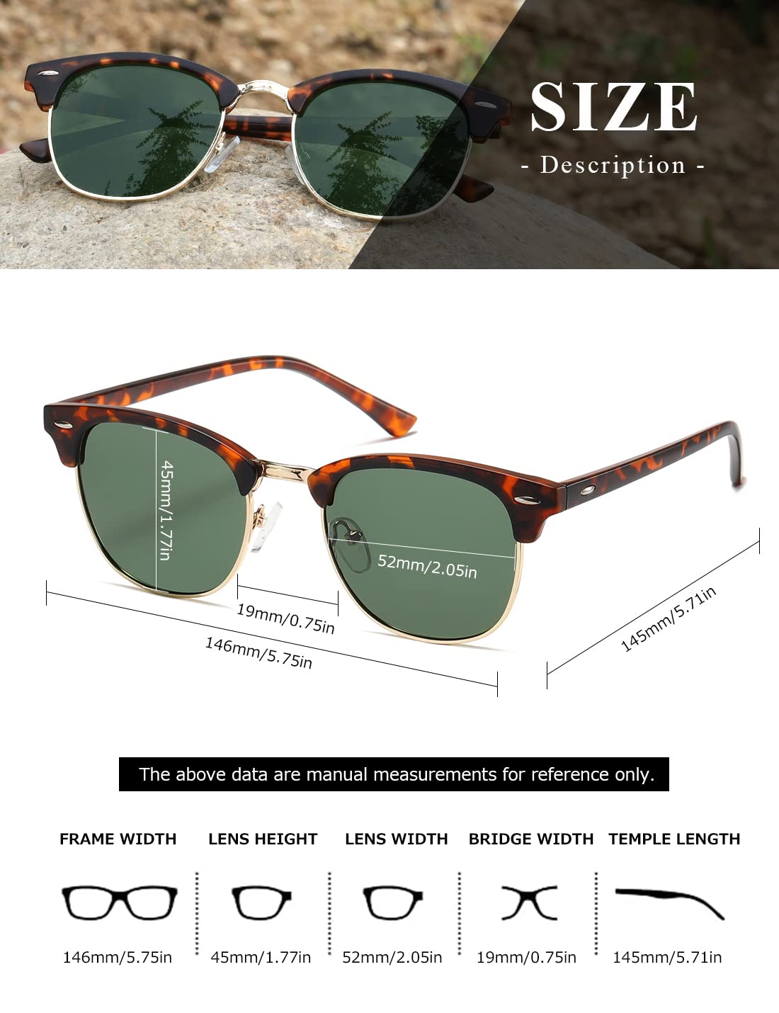 AEVOGUE Polarized Sunglasses For Women And Men Semi Rimless Frame Retro Sun Glasses AE0369