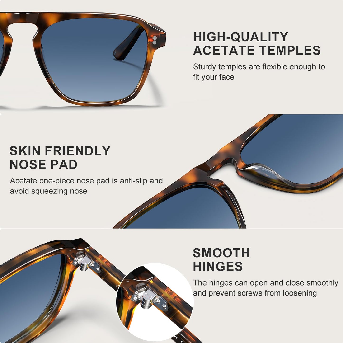 CARFIA Acetate Polarized Men's Sunglasses - Pilot Design, UV Protection CA5355