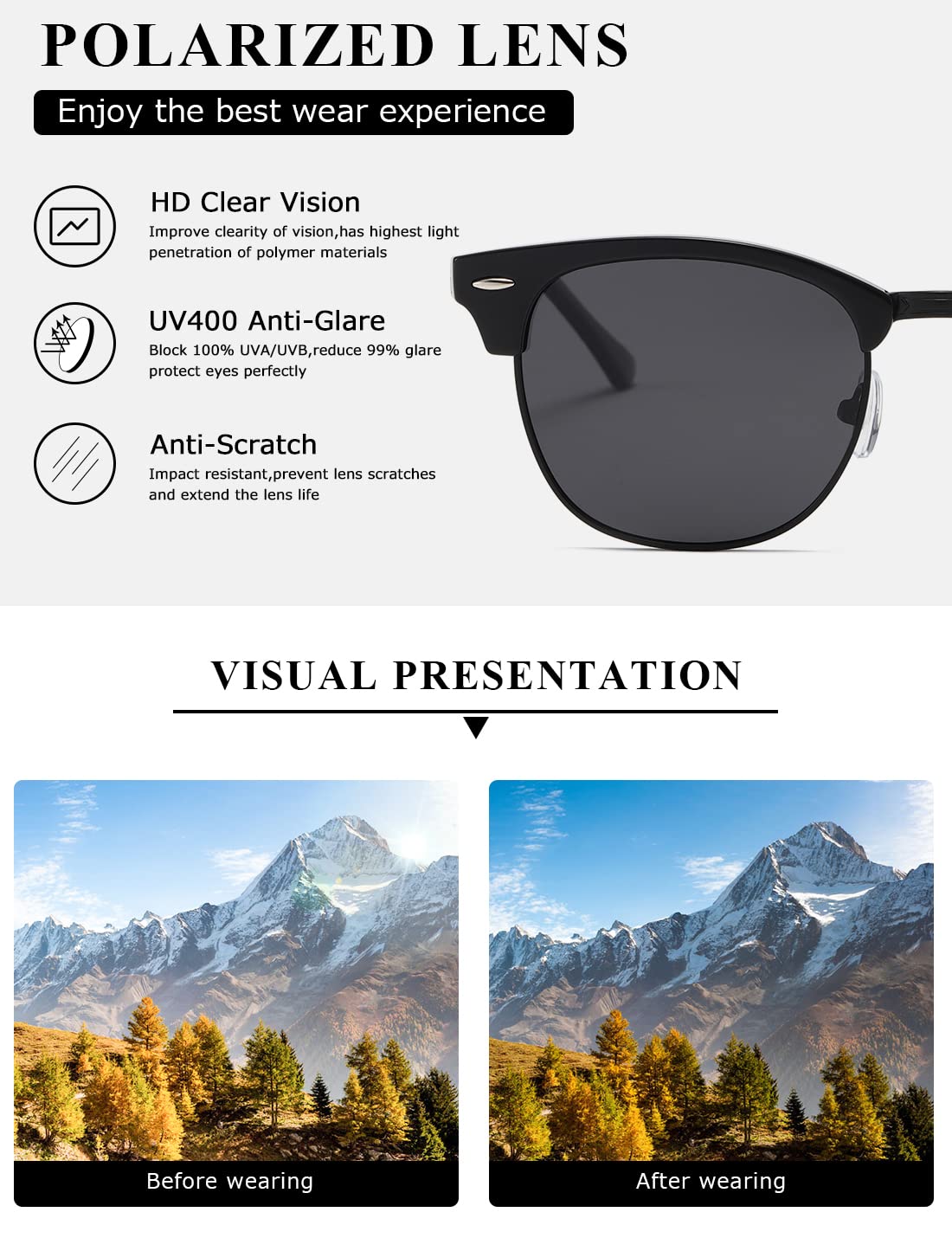 AEVOGUE Polarized Sunglasses For Women And Men Semi Rimless Frame Retro Sun Glasses AE0369