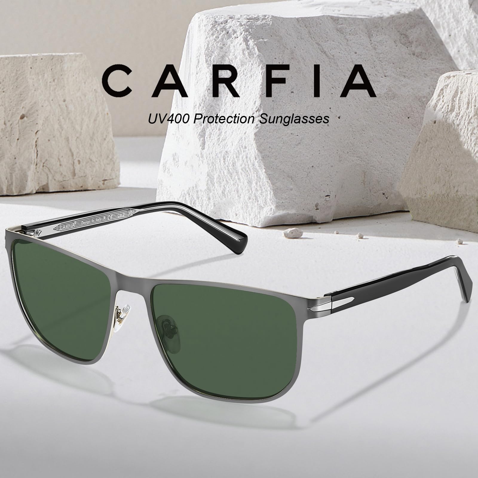 CARFIA Metal Men's Sunglasses Polarized Retro Elites Style, Durable Al-Mg Large Frame, Driving Golf Glasses