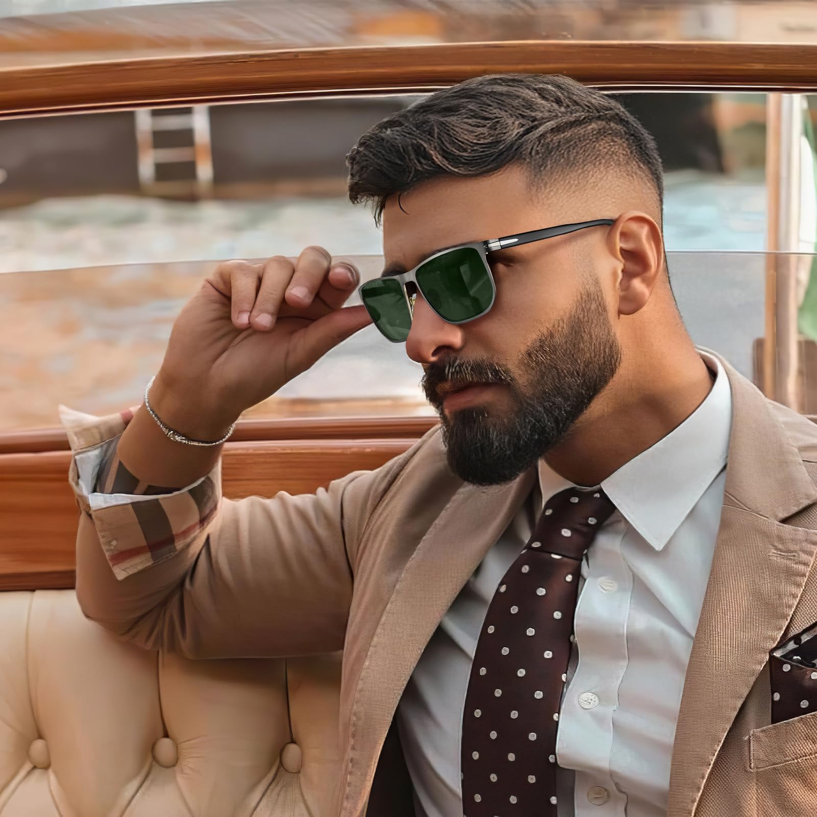 CARFIA Metal Men's Sunglasses Polarized Retro Elites Style, Durable Al-Mg Large Frame, Driving Golf Glasses