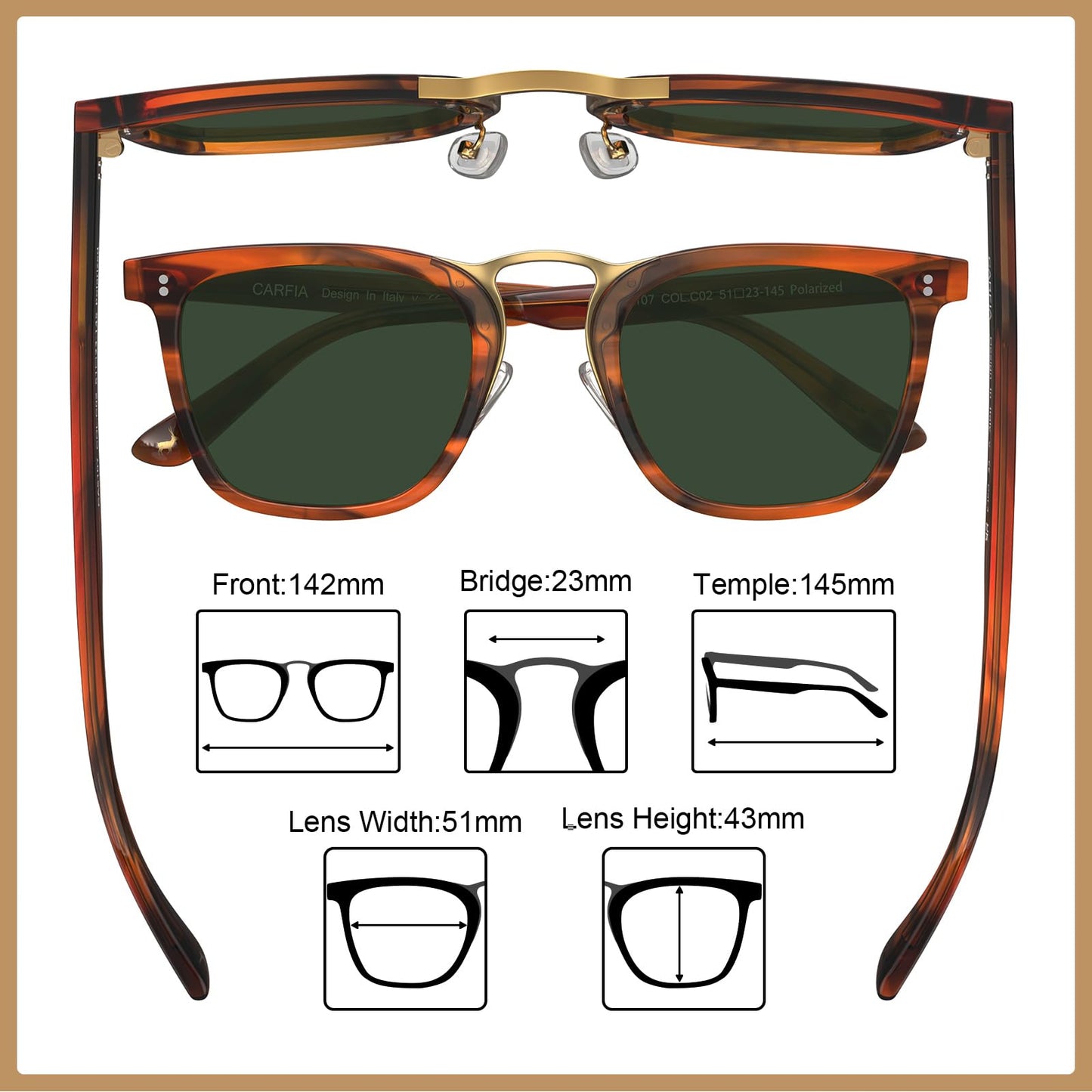 CARFIA Acetate Sunglasses for Men Polarized UV400 Protection CA5107
