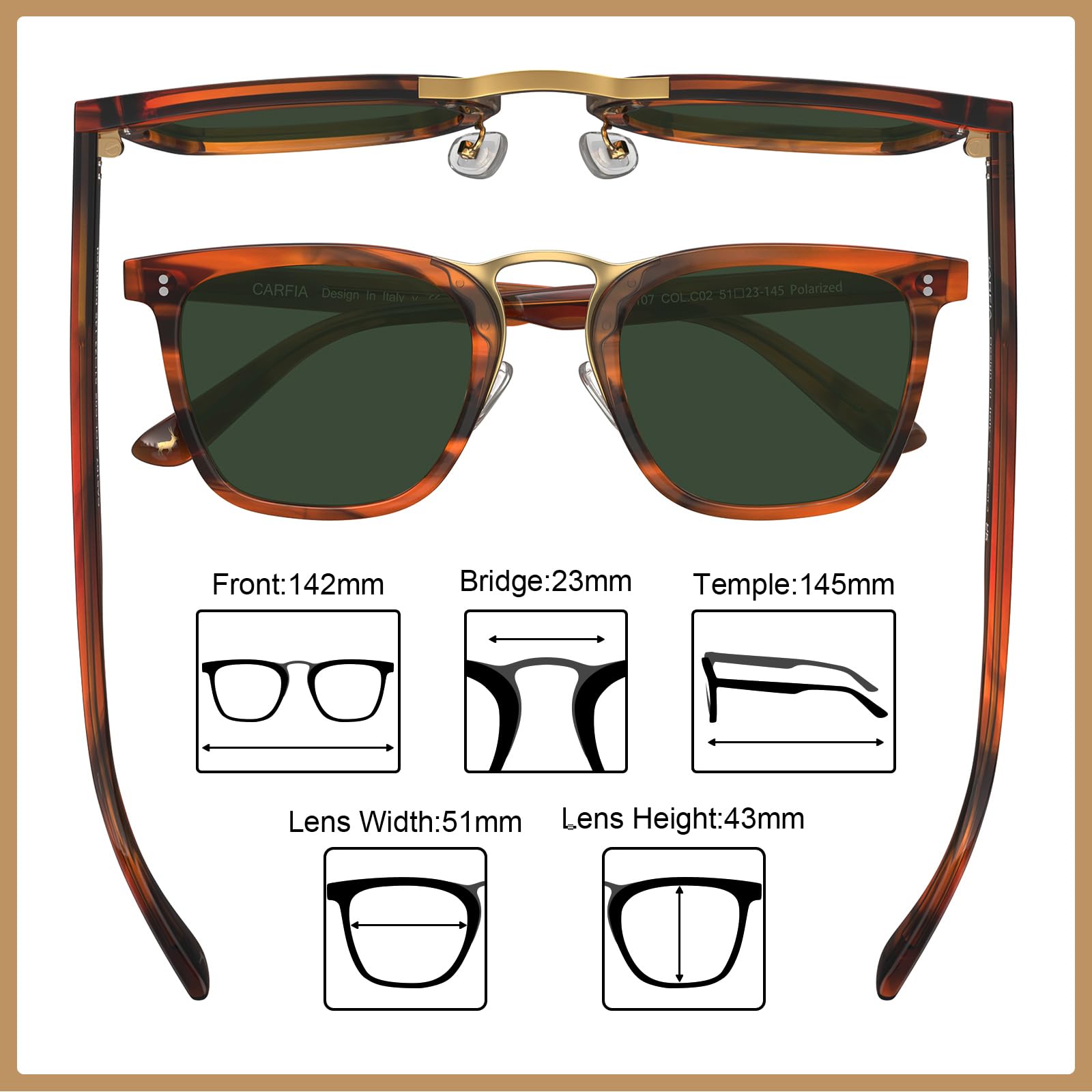 CARFIA Acetate Sunglasses for Men Polarized UV400 Protection CA5107