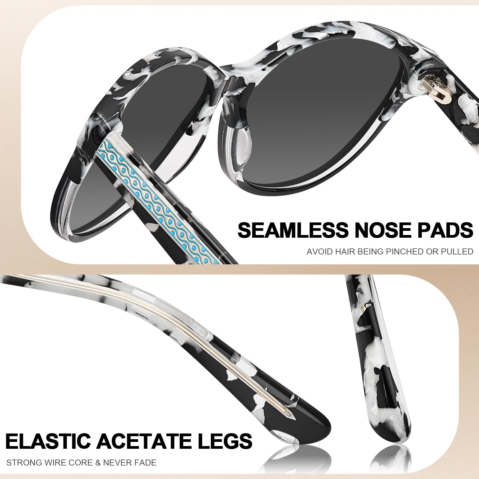 CARFIA Cateye Polarized Sunglasses for Women UV Protection, Italy Handcrafted Acetate Frame with Embossed Pattern Wire Core
