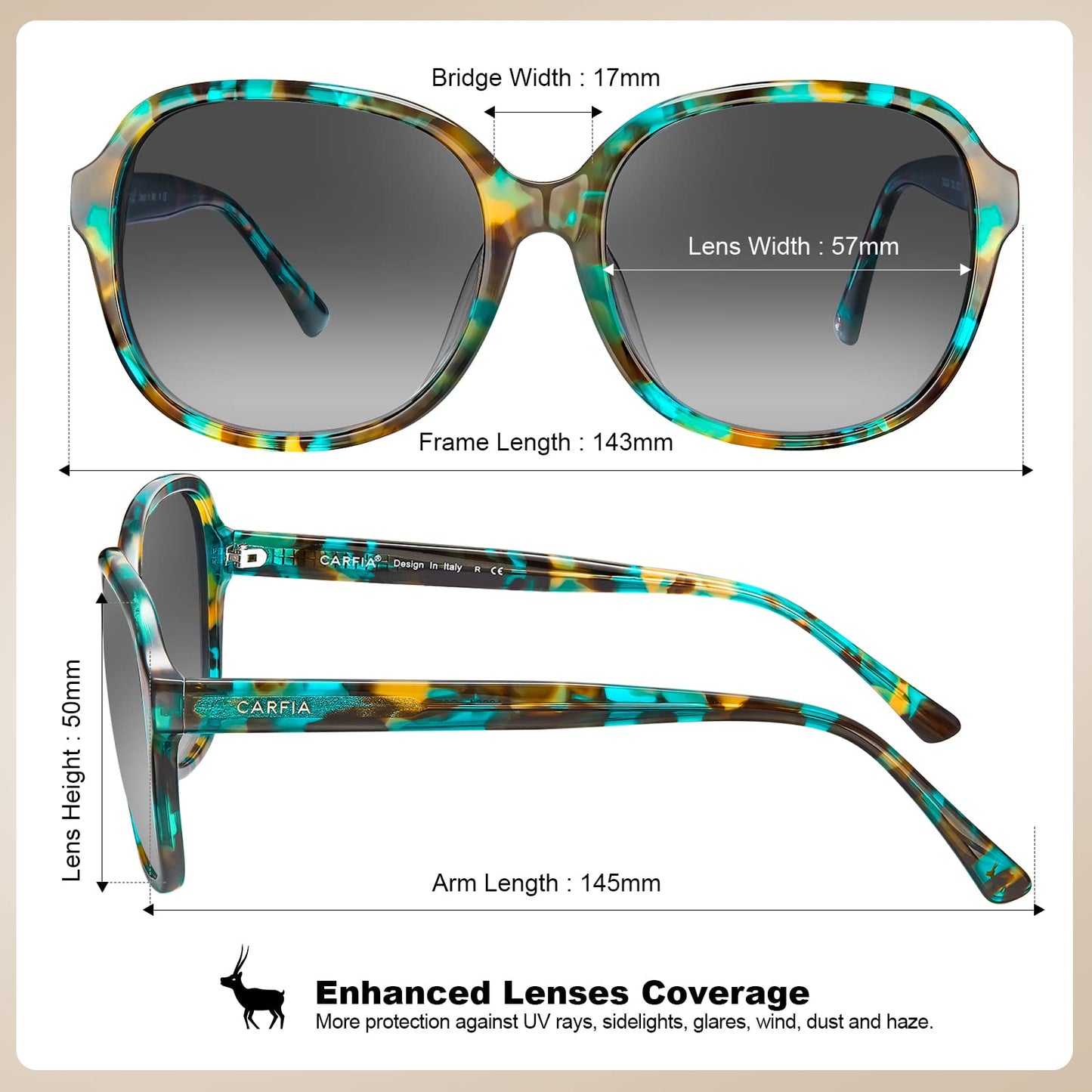 CARFIA Acetate Polarized Sunglasses for Women UV Protection, Retro Fashion Ladies Shades Driving Safety Eyewear