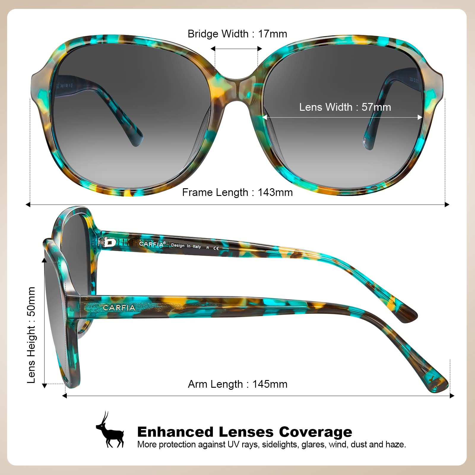 CARFIA Acetate Polarized Sunglasses for Women UV Protection, Retro Fashion Ladies Shades Driving Safety Eyewear