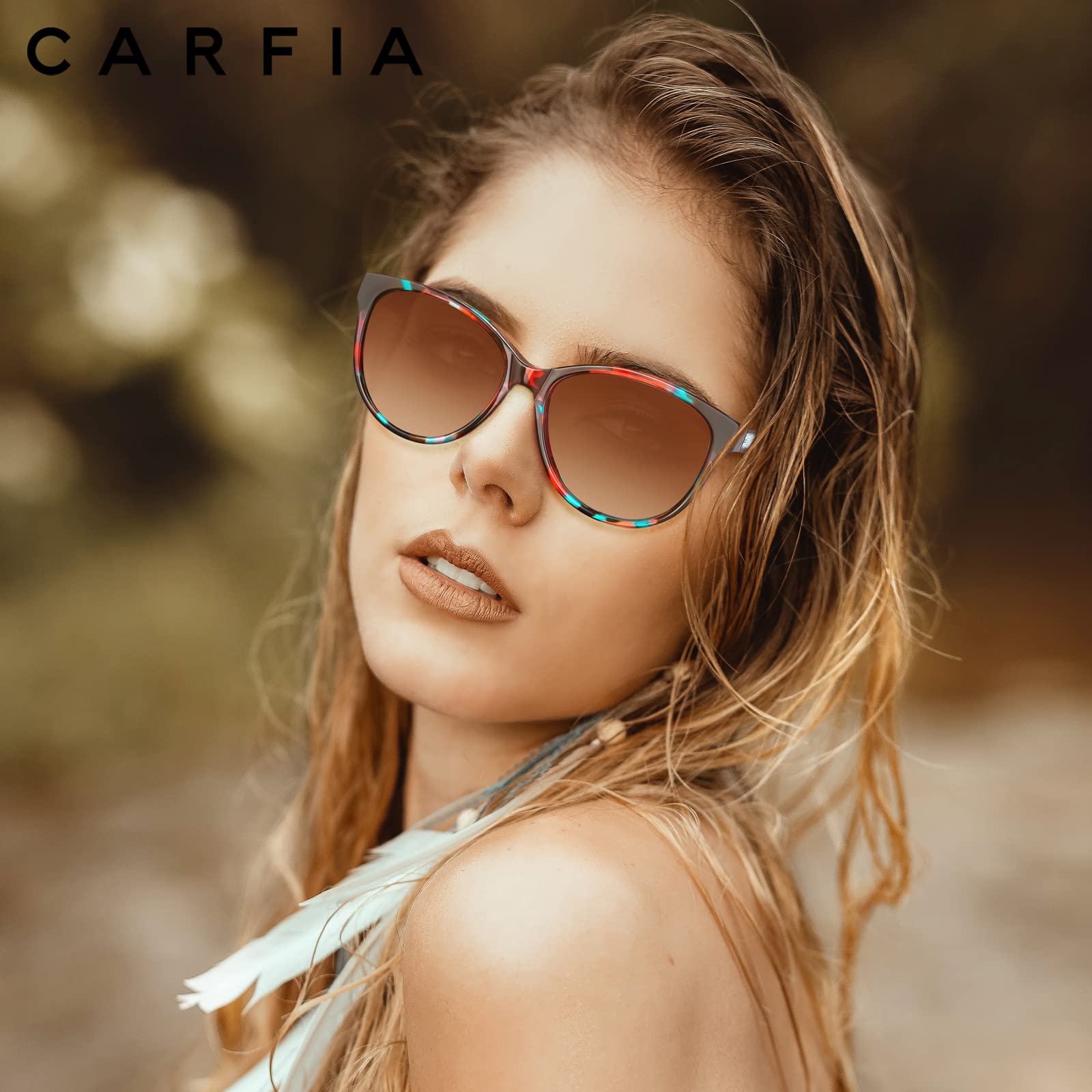 CARFIA Acetate Polarized Sunglasses for Women UV Protection, Retro Fashion Ladies Shades Driving Safety Eyewear