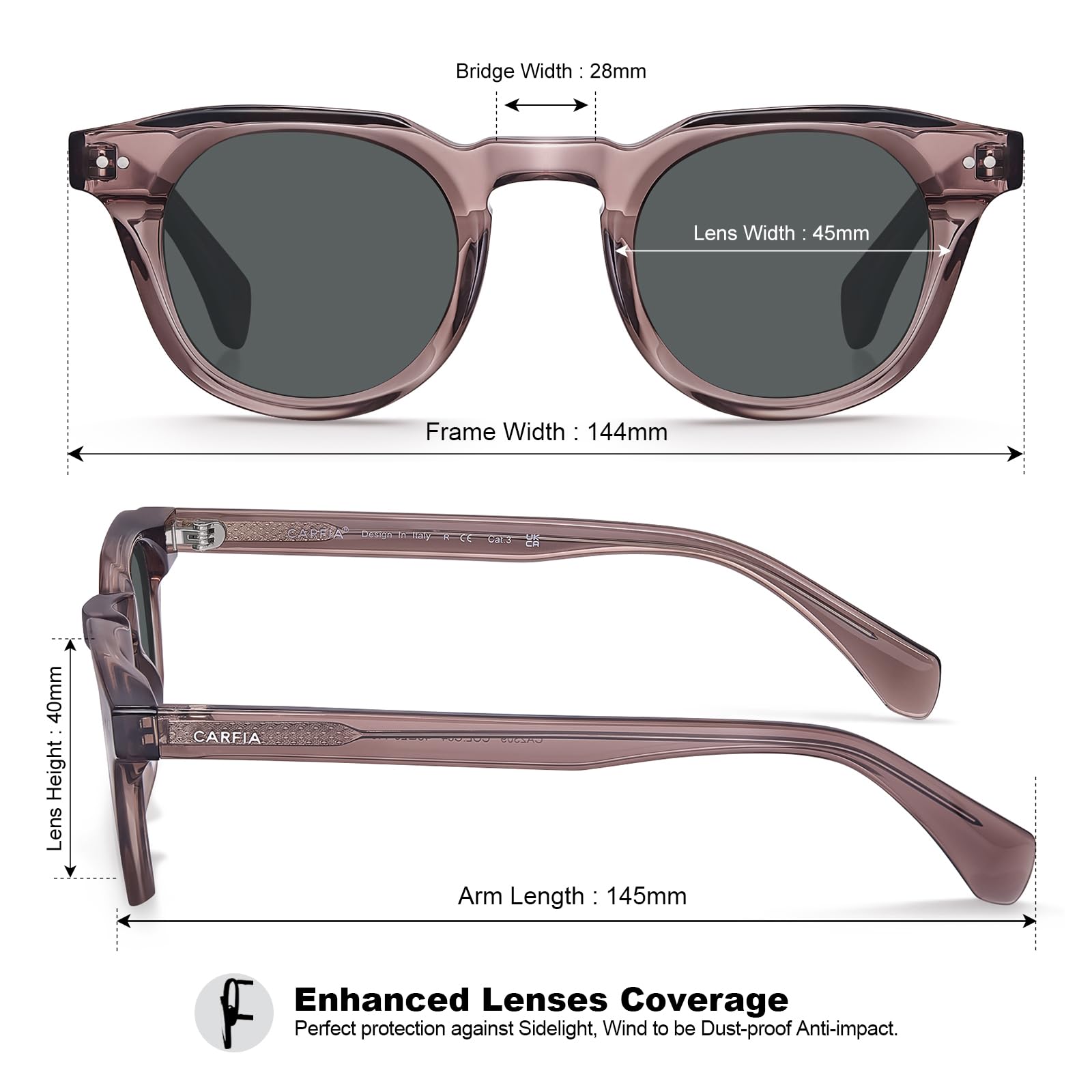 CARFIA Retro Polarized Sunglasses for Men Women UV400 Protection Acetate Small Square Fashion Driving Glasses