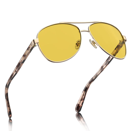 CARFIA Pilot Night Driving Glasses for Women Men, Trendy Night Vision Goggles Reduce Glare, Enhance Clarity for Safety CA3216