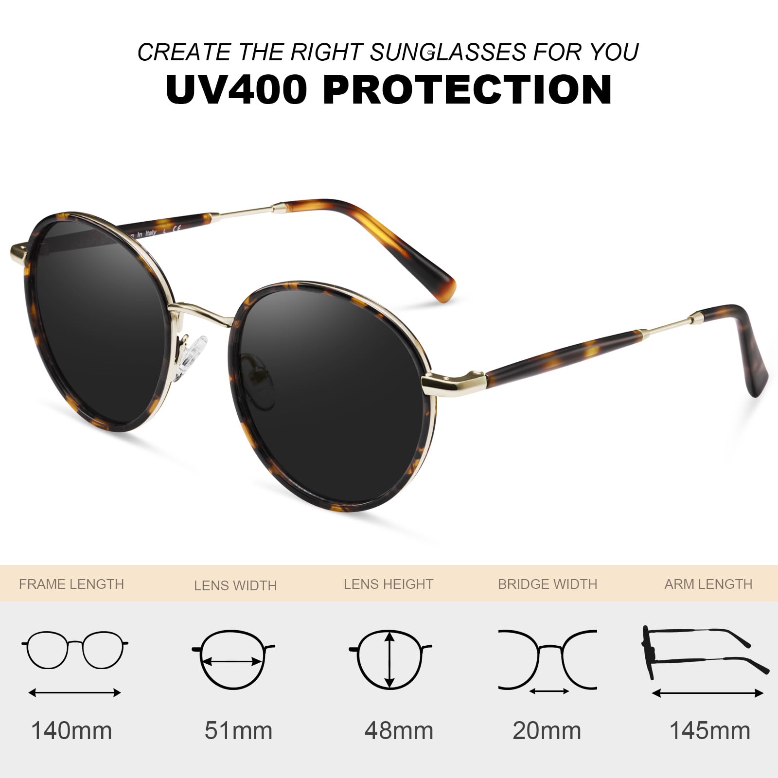 CARFIA Retro Small Round Polarized Womens Sunglasses UV Protection, Trendy Vintage Stylish Designer Sunglasses CA1949