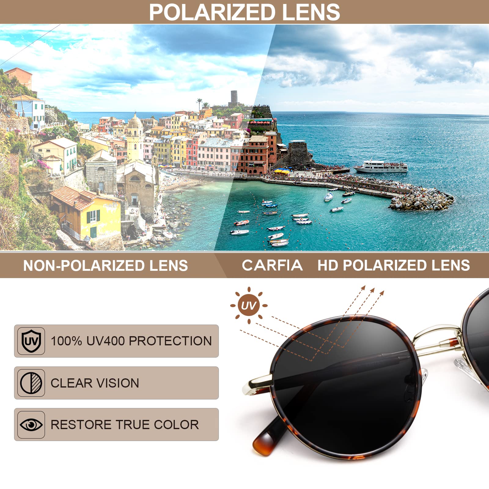 CARFIA Retro Small Round Polarized Womens Sunglasses UV Protection, Trendy Vintage Stylish Designer Sunglasses CA1949